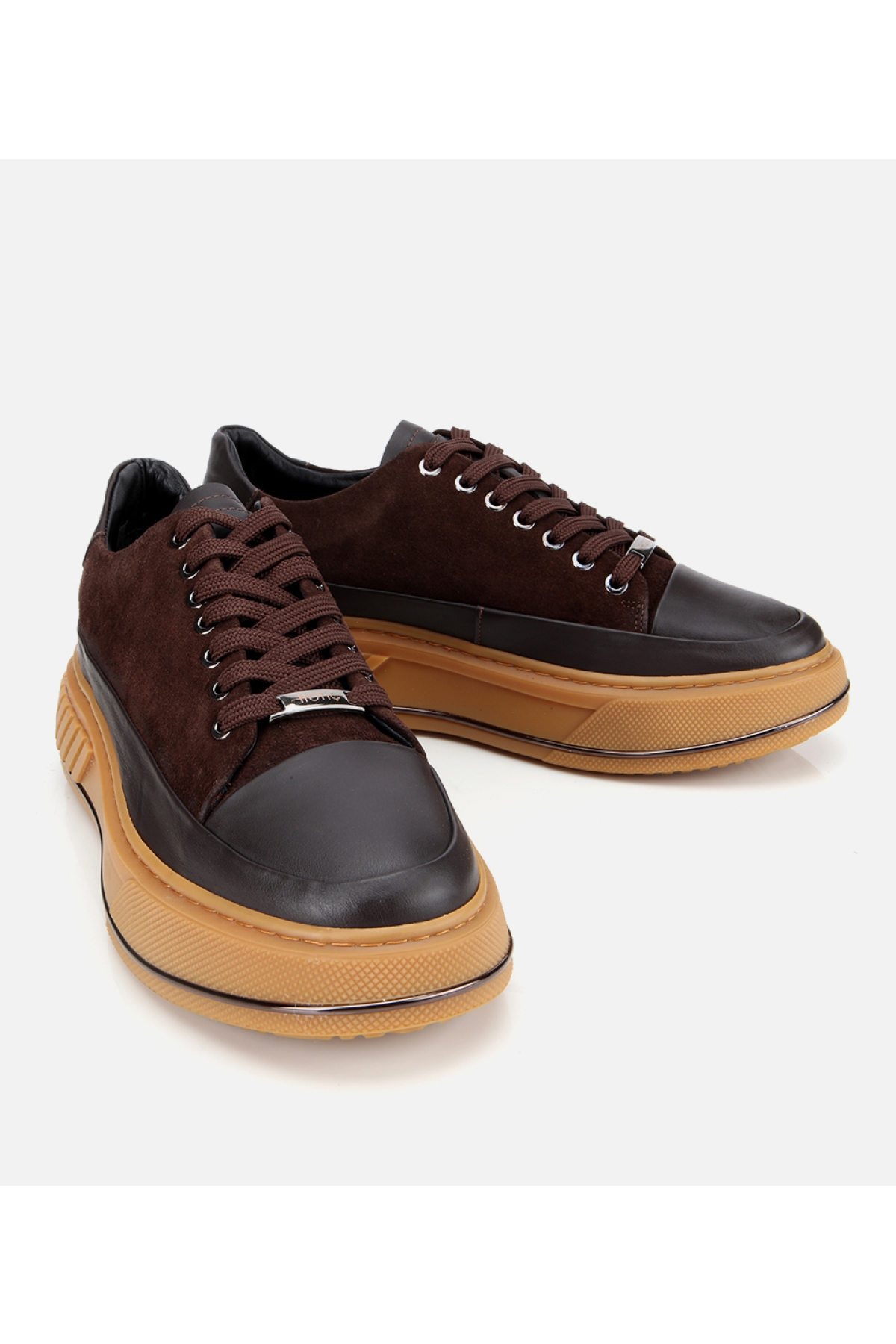 Erkek Süet Deri Kahverengi Yüksek Topuklu Spor Ayakkabı - Görsel 3
