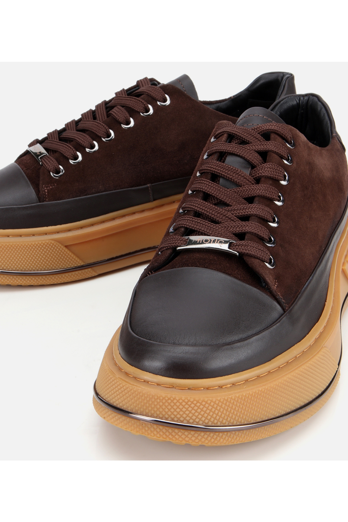 Erkek Süet Deri Kahverengi Yüksek Topuklu Spor Ayakkabı - Görsel 4