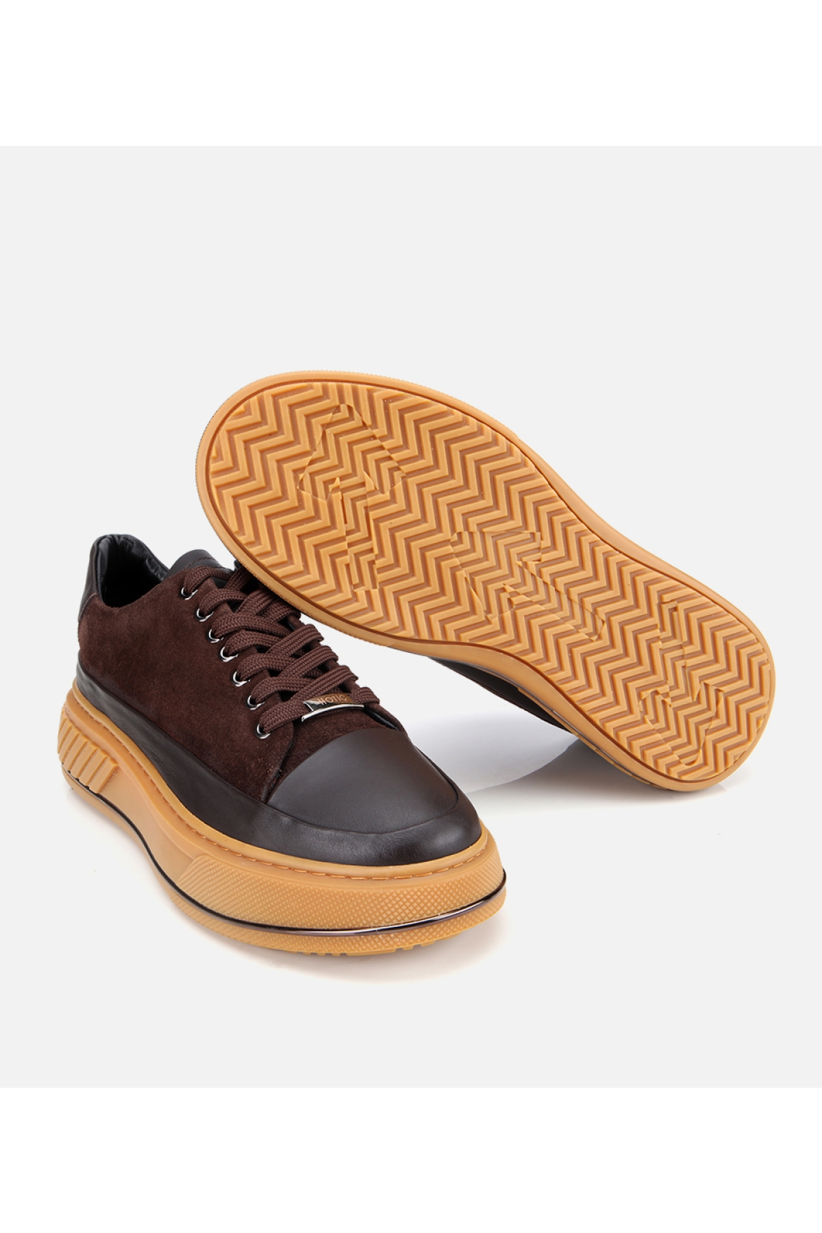 Erkek Süet Deri Kahverengi Yüksek Topuklu Spor Ayakkabı - Görsel 7