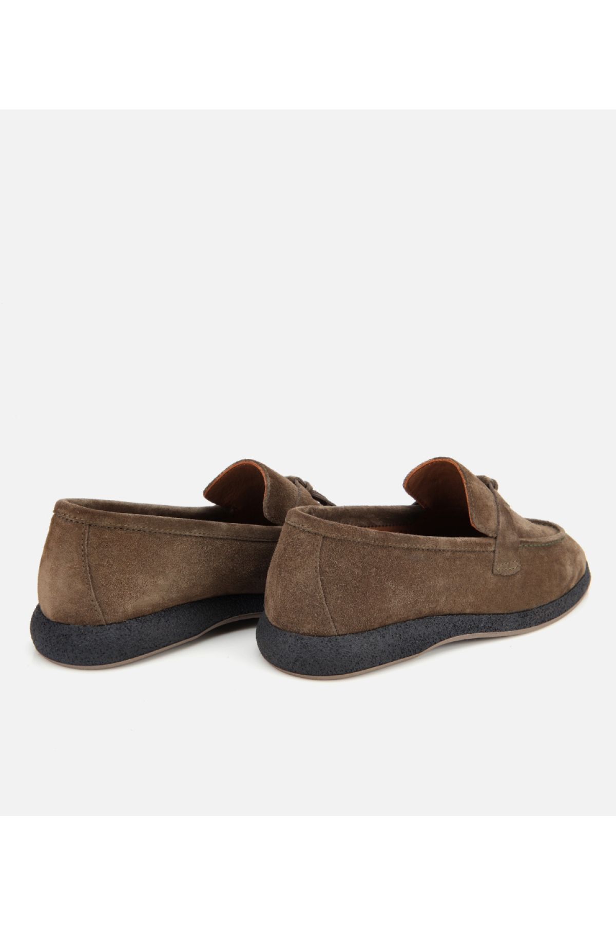 Kadın Süet Deri Haki Gold Aksesuarlı Klasik Loafer - Görsel 5