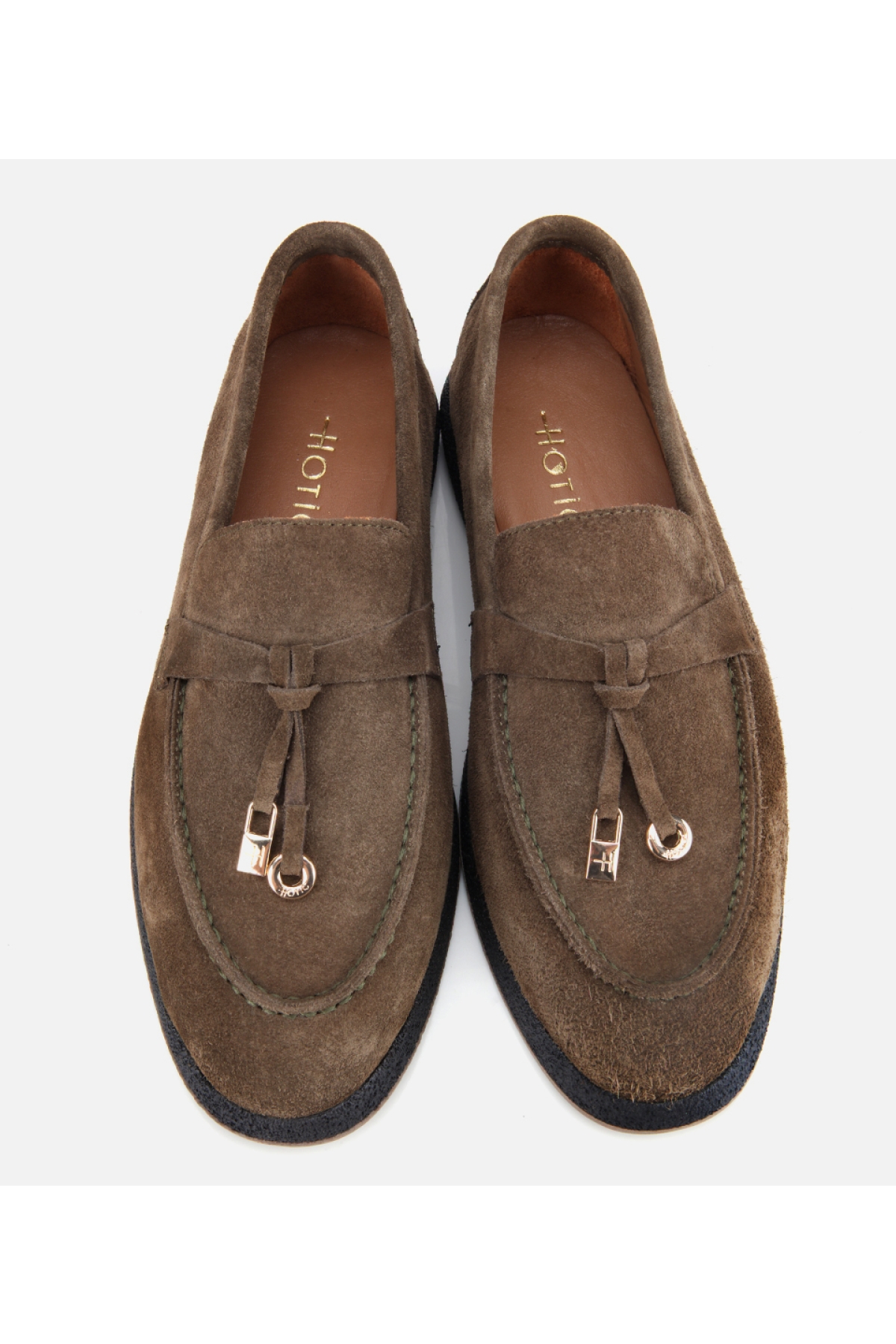 Kadın Süet Deri Haki Gold Aksesuarlı Klasik Loafer - Görsel 7