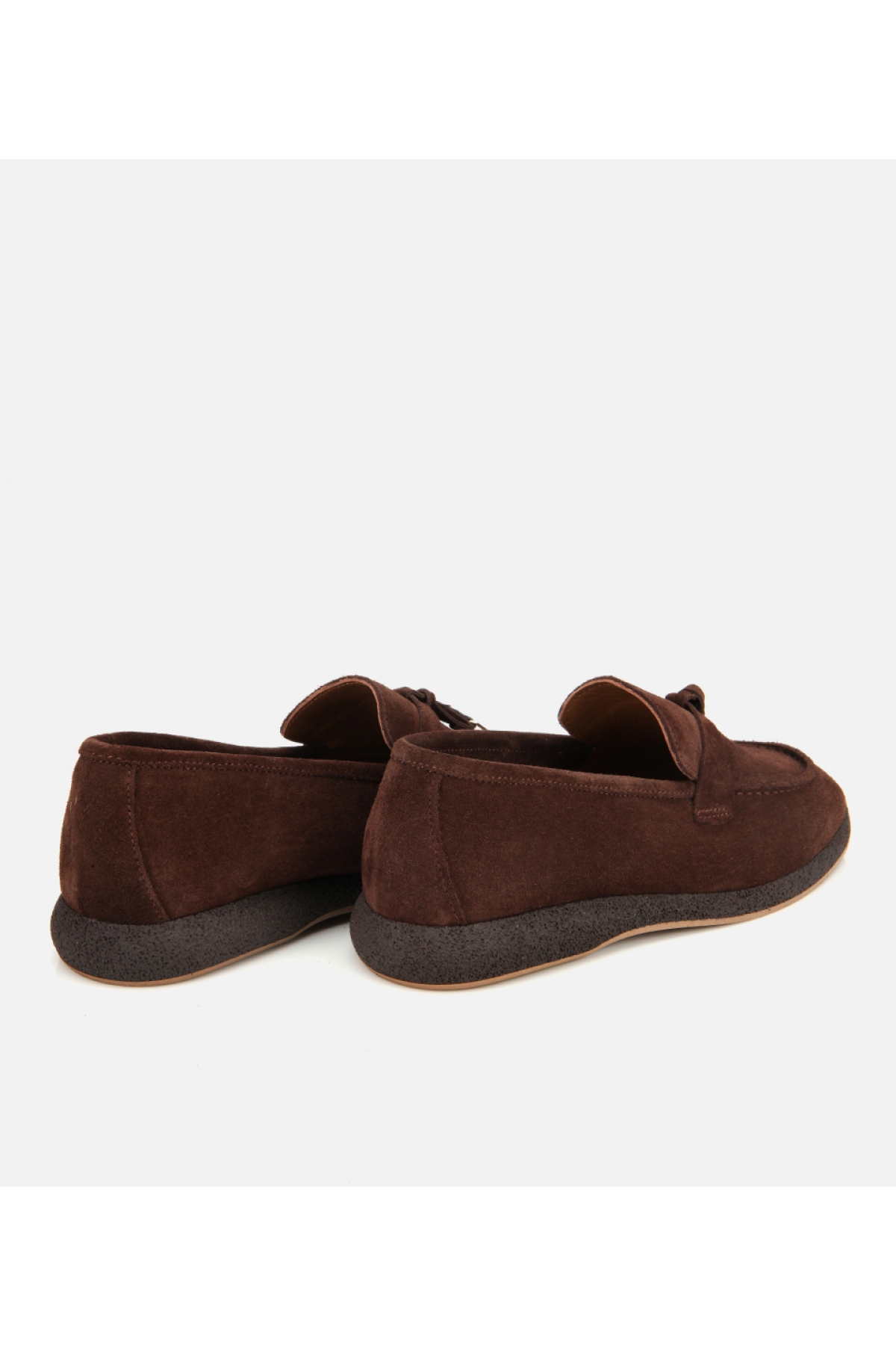 Kadın Süet Deri Kahverengi Gold Aksesuarlı Klasik Loafer - Görsel 5