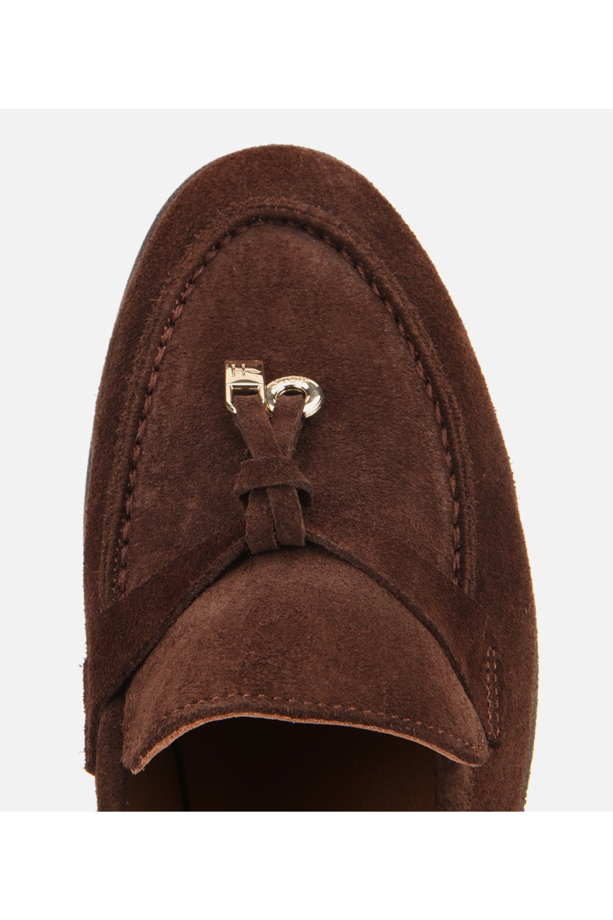 Kadın Süet Deri Kahverengi Gold Aksesuarlı Klasik Loafer - Görsel 6