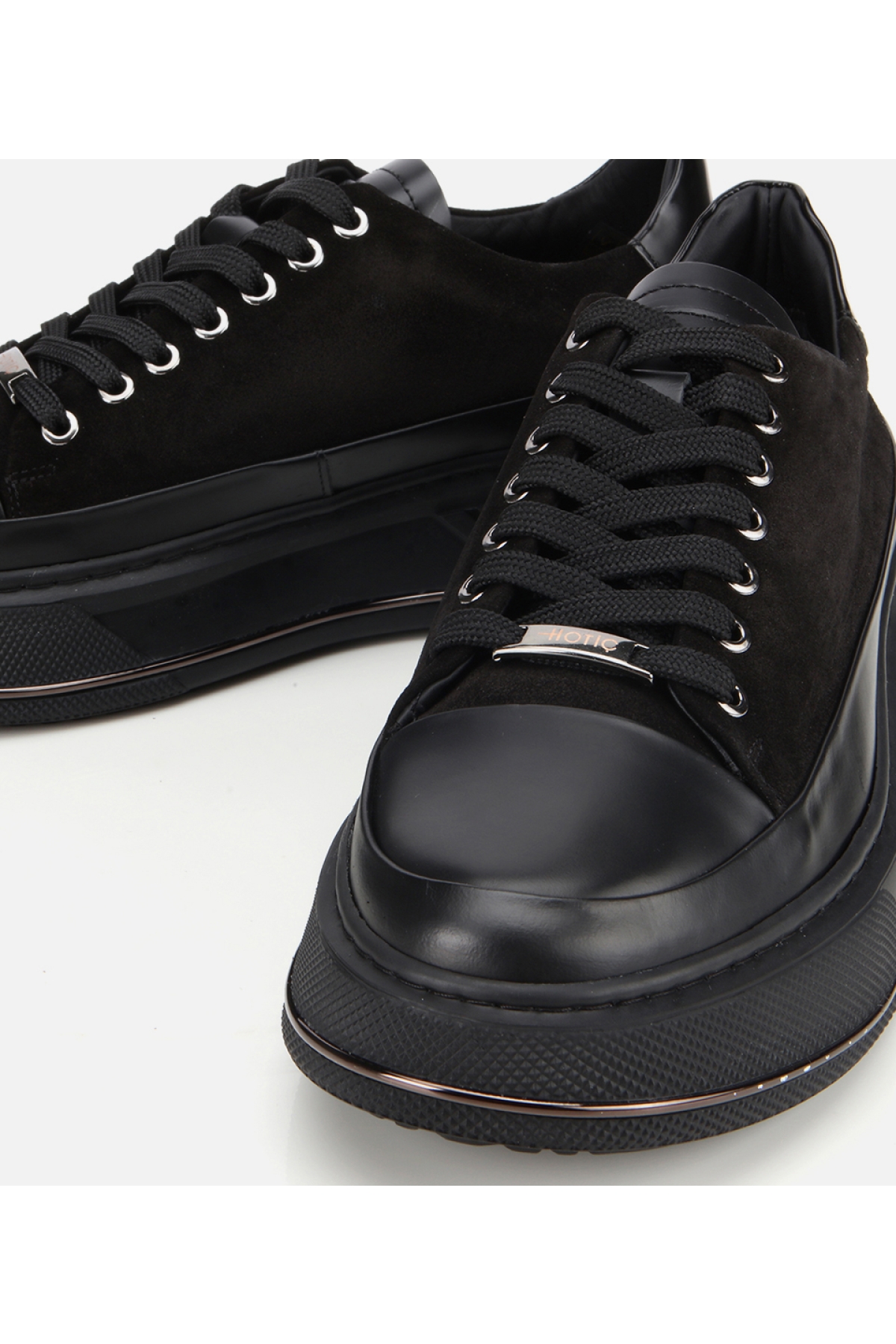 Erkek Süet Deri Siyah Yüksek Topuklu Spor Ayakkabı - Görsel 4