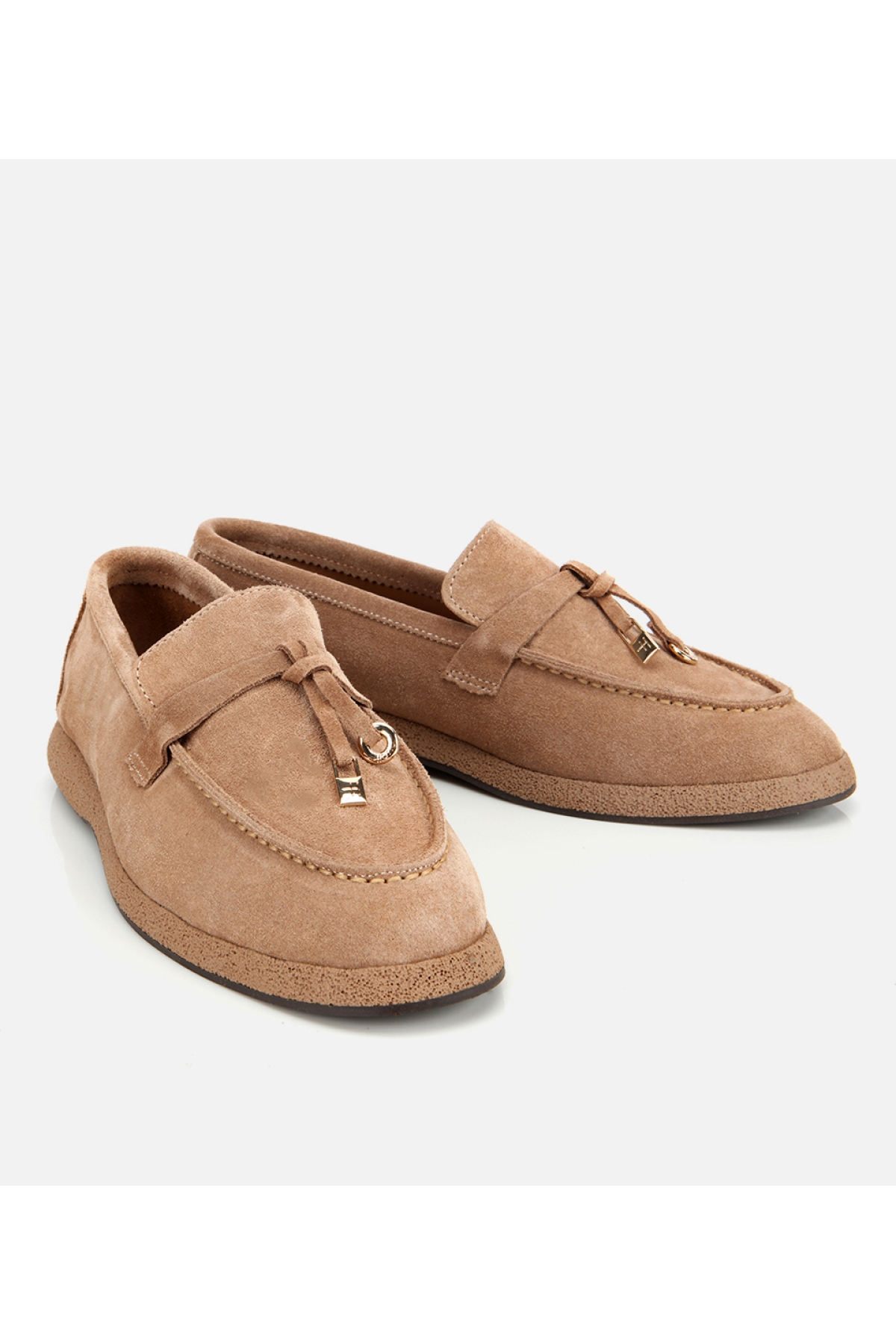 Kadın Süet Deri Vizon Gold Aksesuarlı Klasik Loafer - Görsel 3