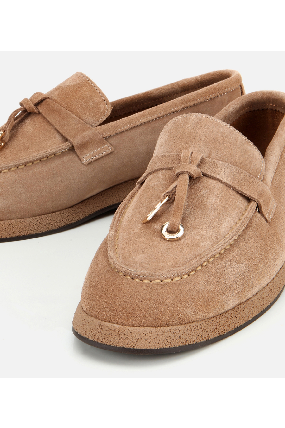 Kadın Süet Deri Vizon Gold Aksesuarlı Klasik Loafer - Görsel 4