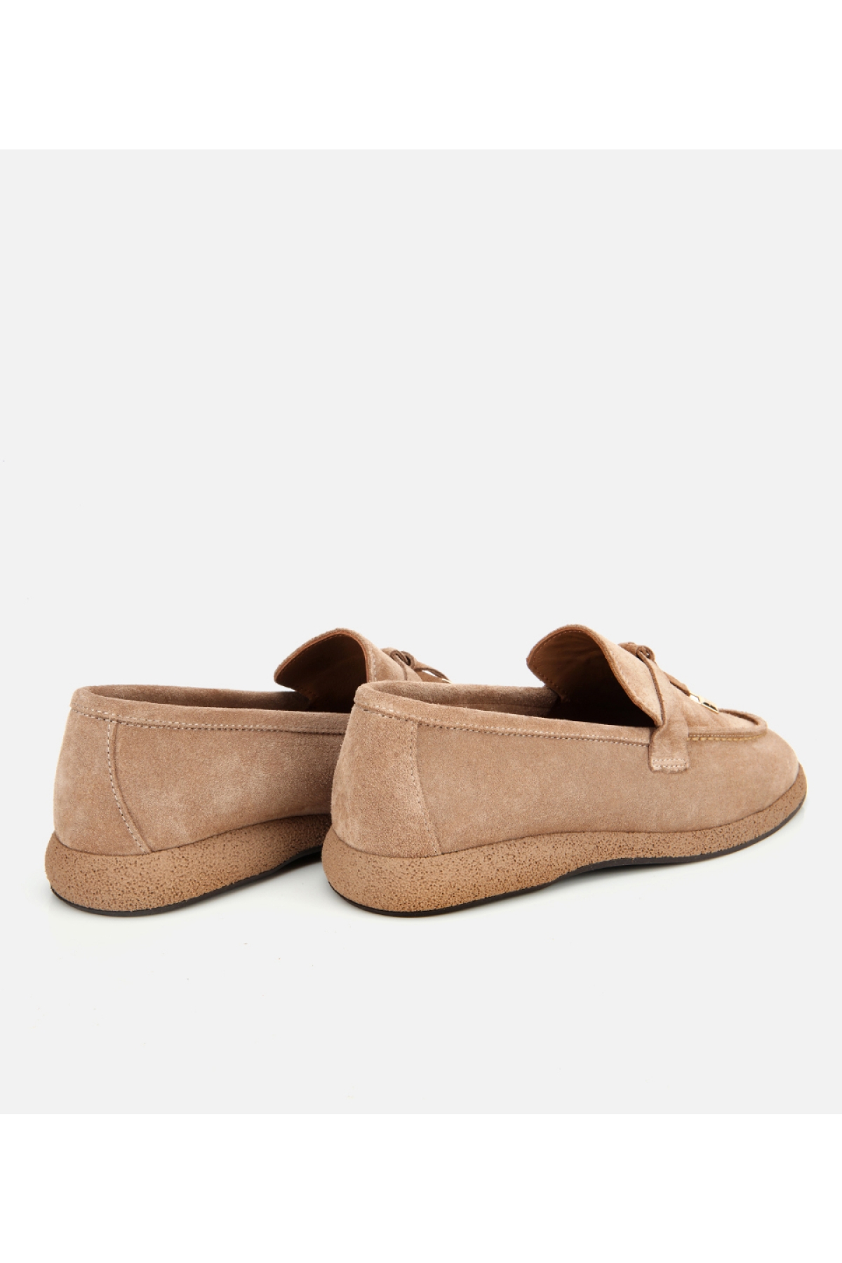 Kadın Süet Deri Vizon Gold Aksesuarlı Klasik Loafer - Görsel 5