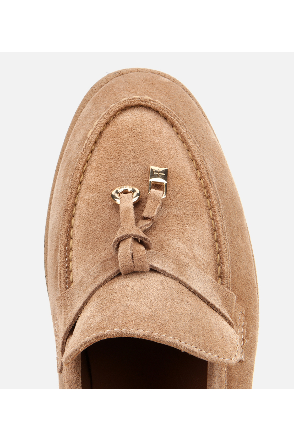 Kadın Süet Deri Vizon Gold Aksesuarlı Klasik Loafer - Görsel 6