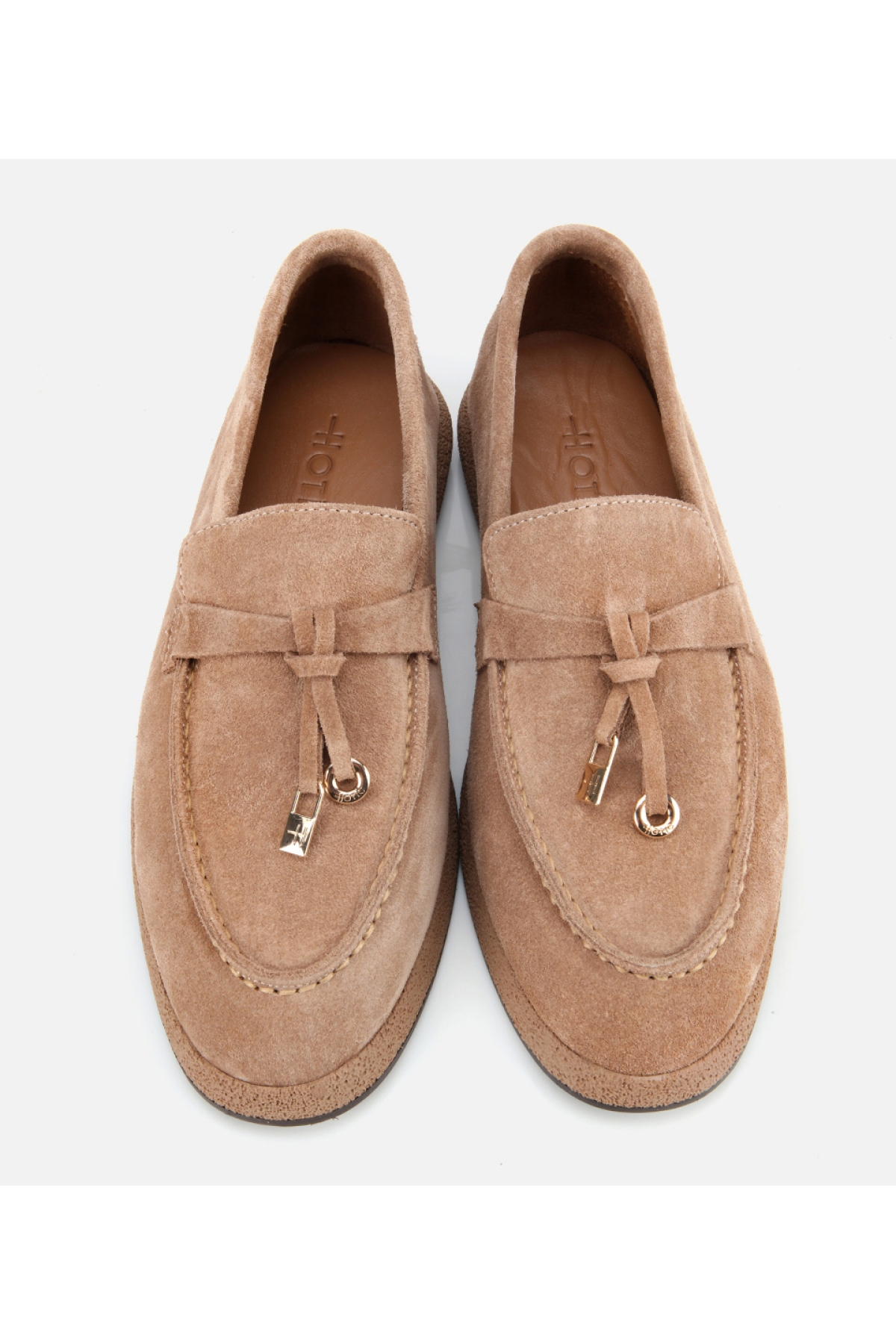 Kadın Süet Deri Vizon Gold Aksesuarlı Klasik Loafer - Görsel 7