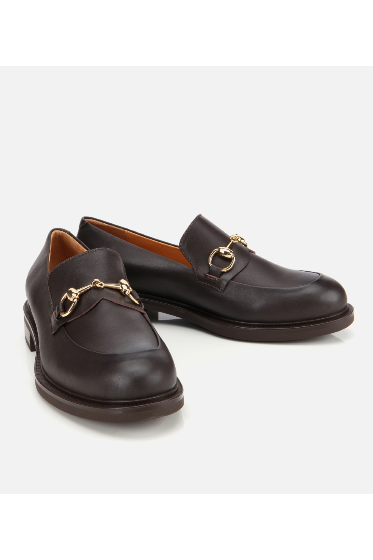 Kadın Deri Kahverengi Tokalı Klasik Loafer - Görsel 3