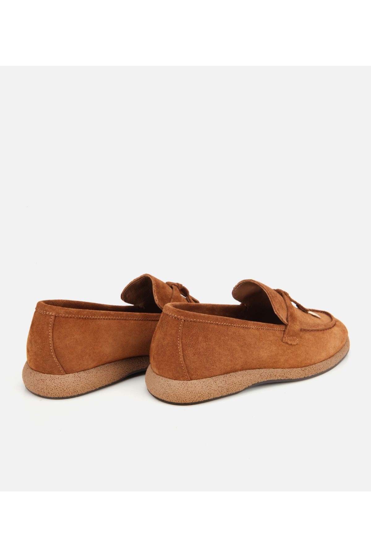 Kadın Süet Deri Taba Gold Aksesuarlı Klasik Loafer - Görsel 5