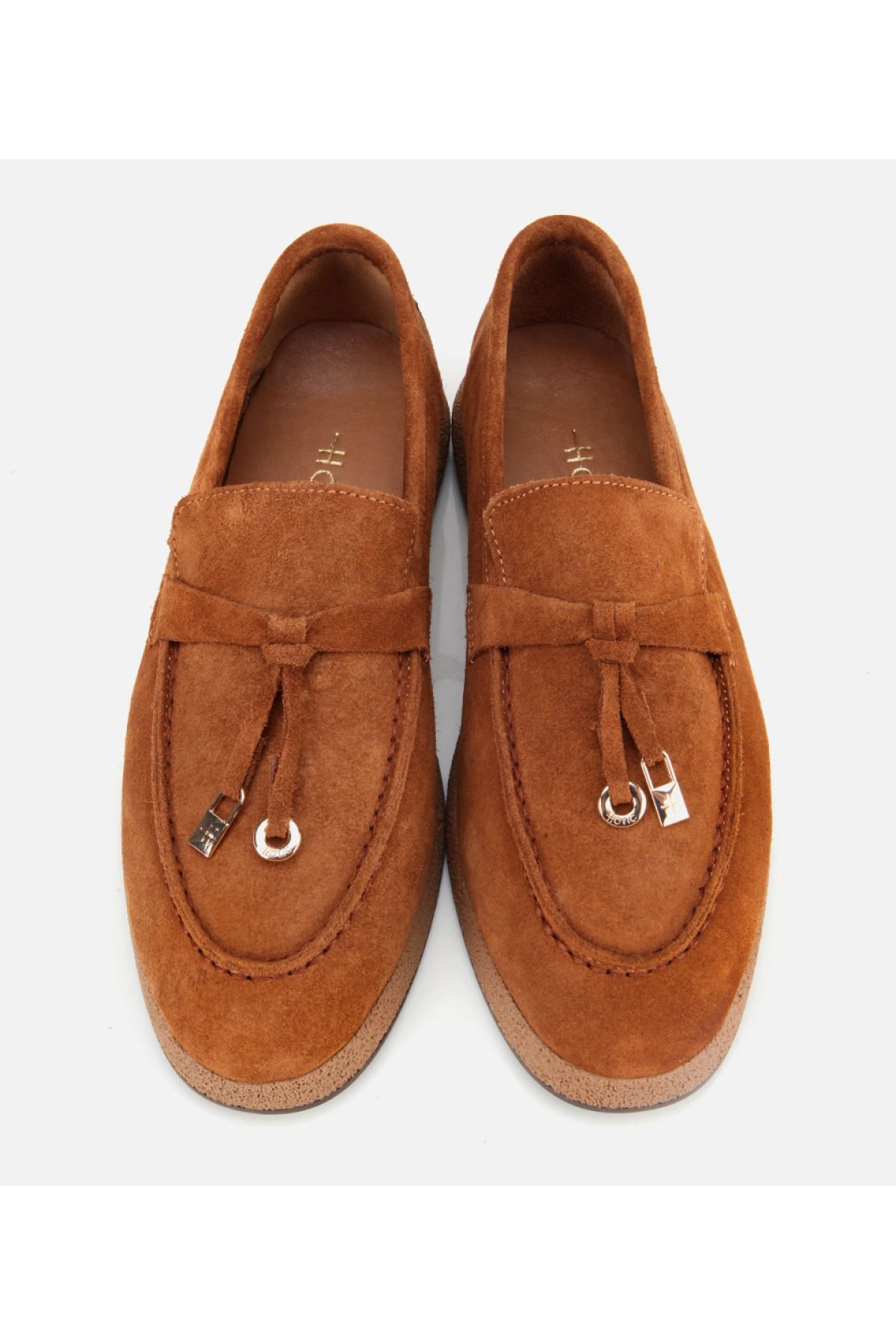 Kadın Süet Deri Taba Gold Aksesuarlı Klasik Loafer - Görsel 7