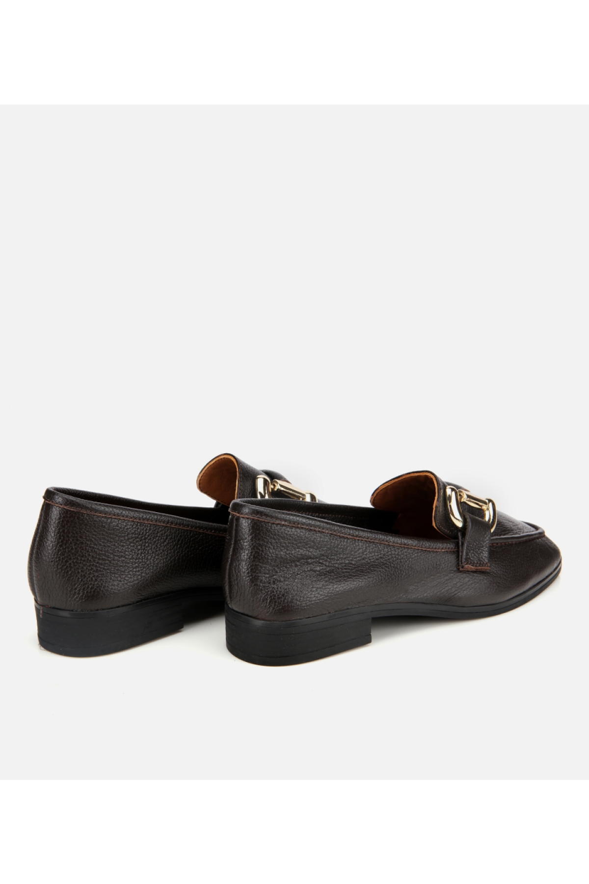 Kadın Deri Kahverengi Tokalı Klasik Loafer - Görsel 5