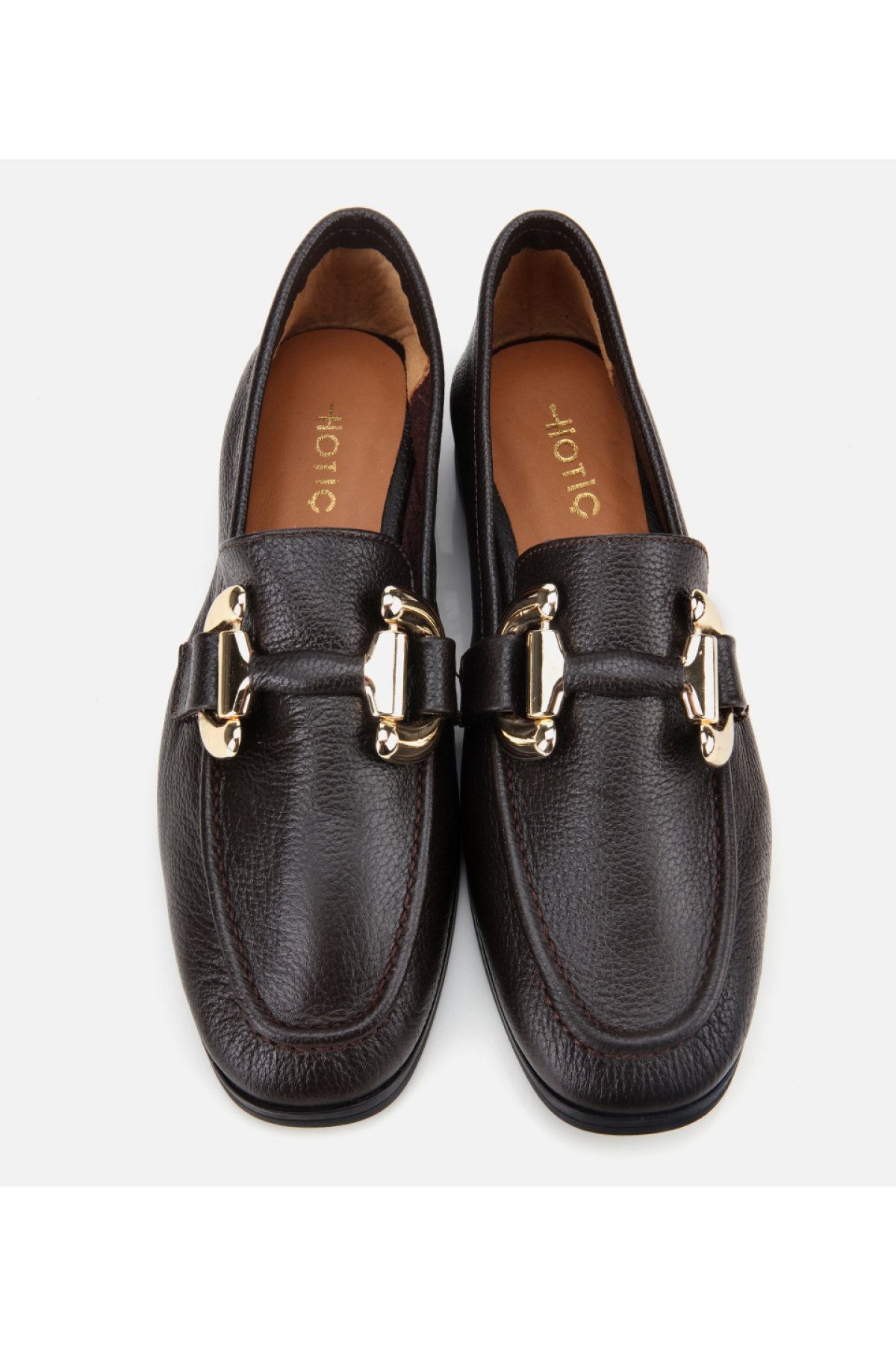 Kadın Deri Kahverengi Tokalı Klasik Loafer - Görsel 7