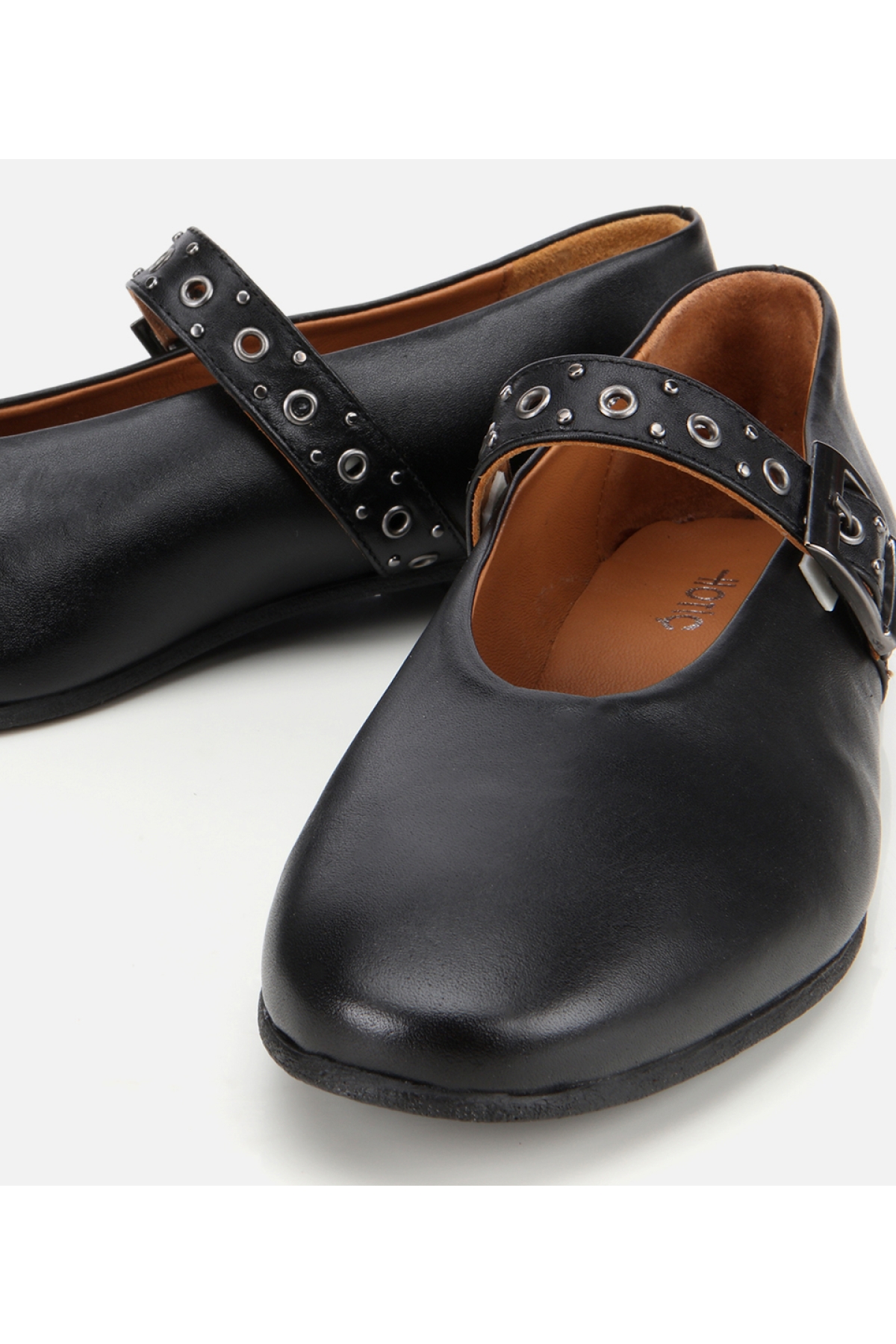 Kadın Deri Siyah Mary Jane Kemerli Babet - Görsel 4