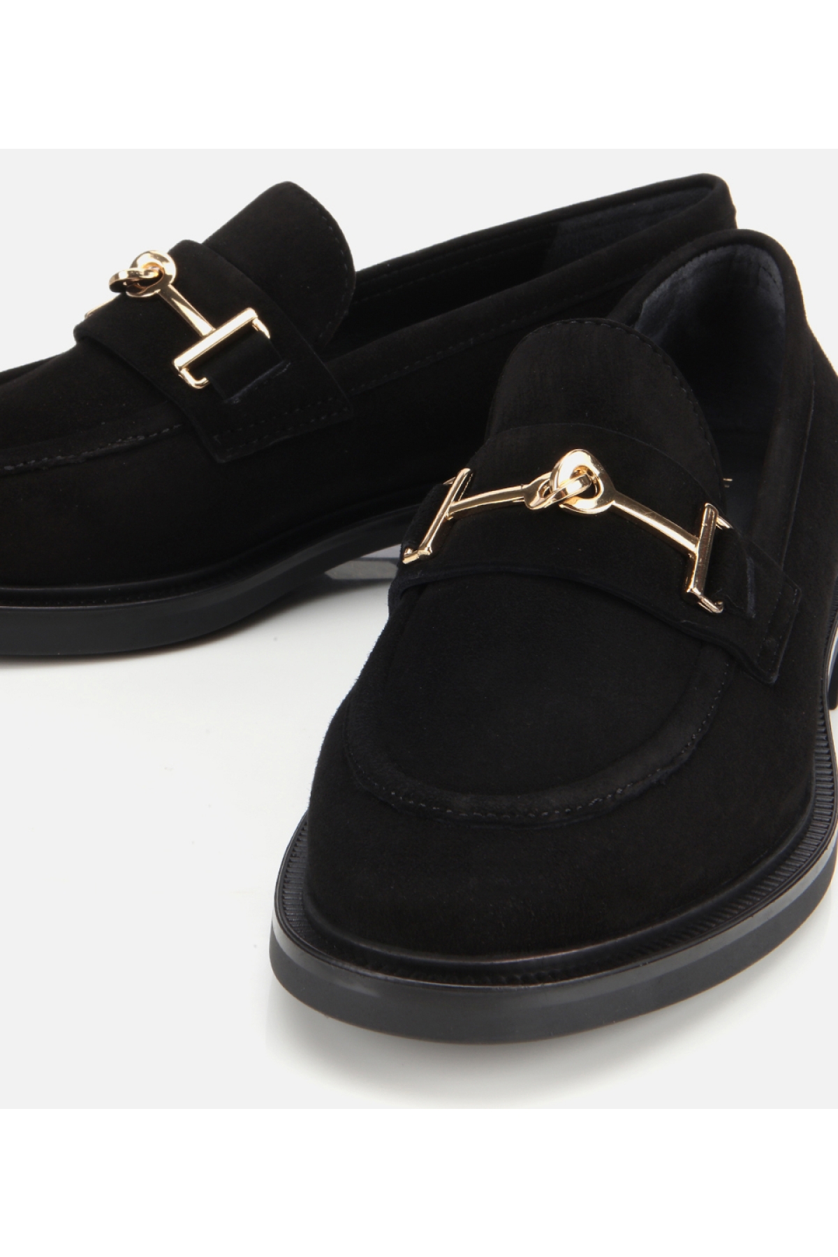 Kadın Süet Deri Siyah Tokalı Klasik Loafer - Görsel 4