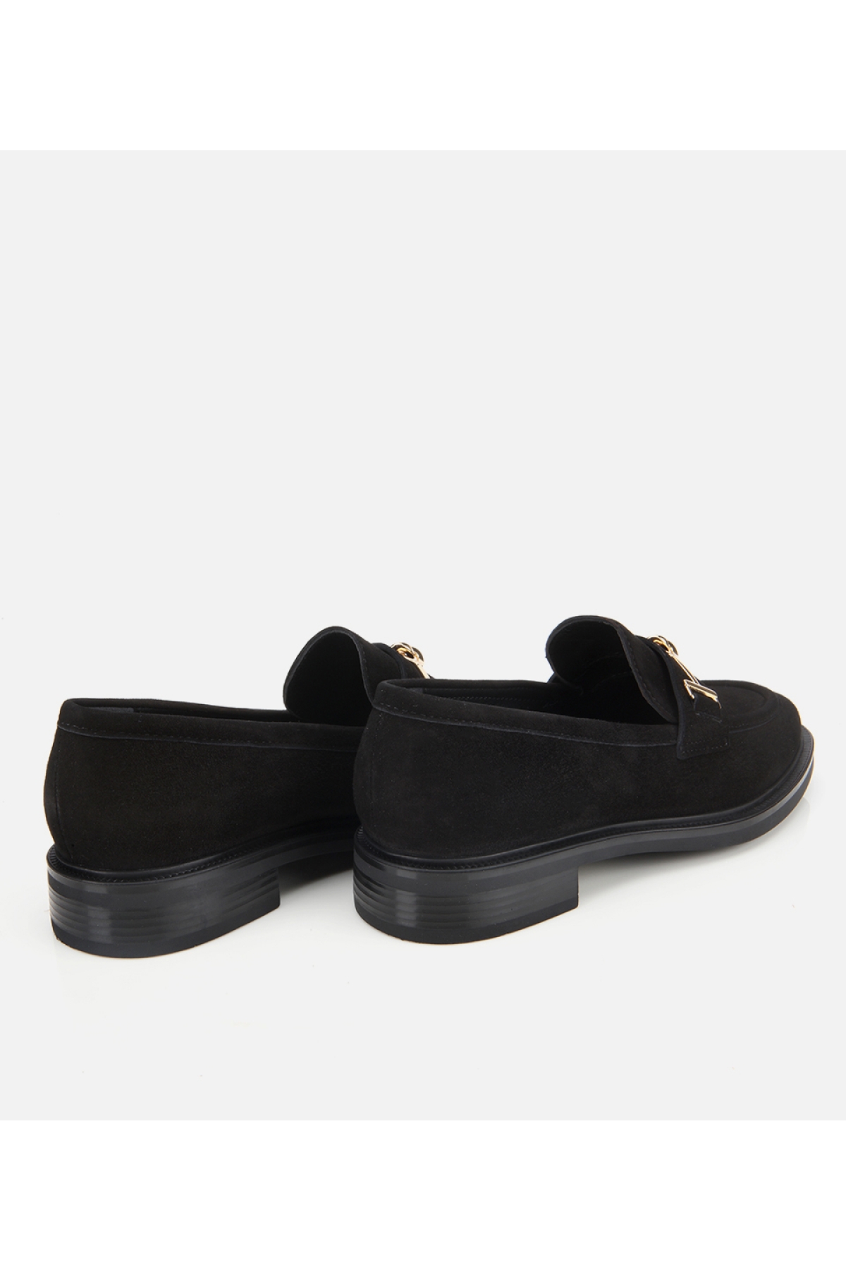 Kadın Süet Deri Siyah Tokalı Klasik Loafer - Görsel 5