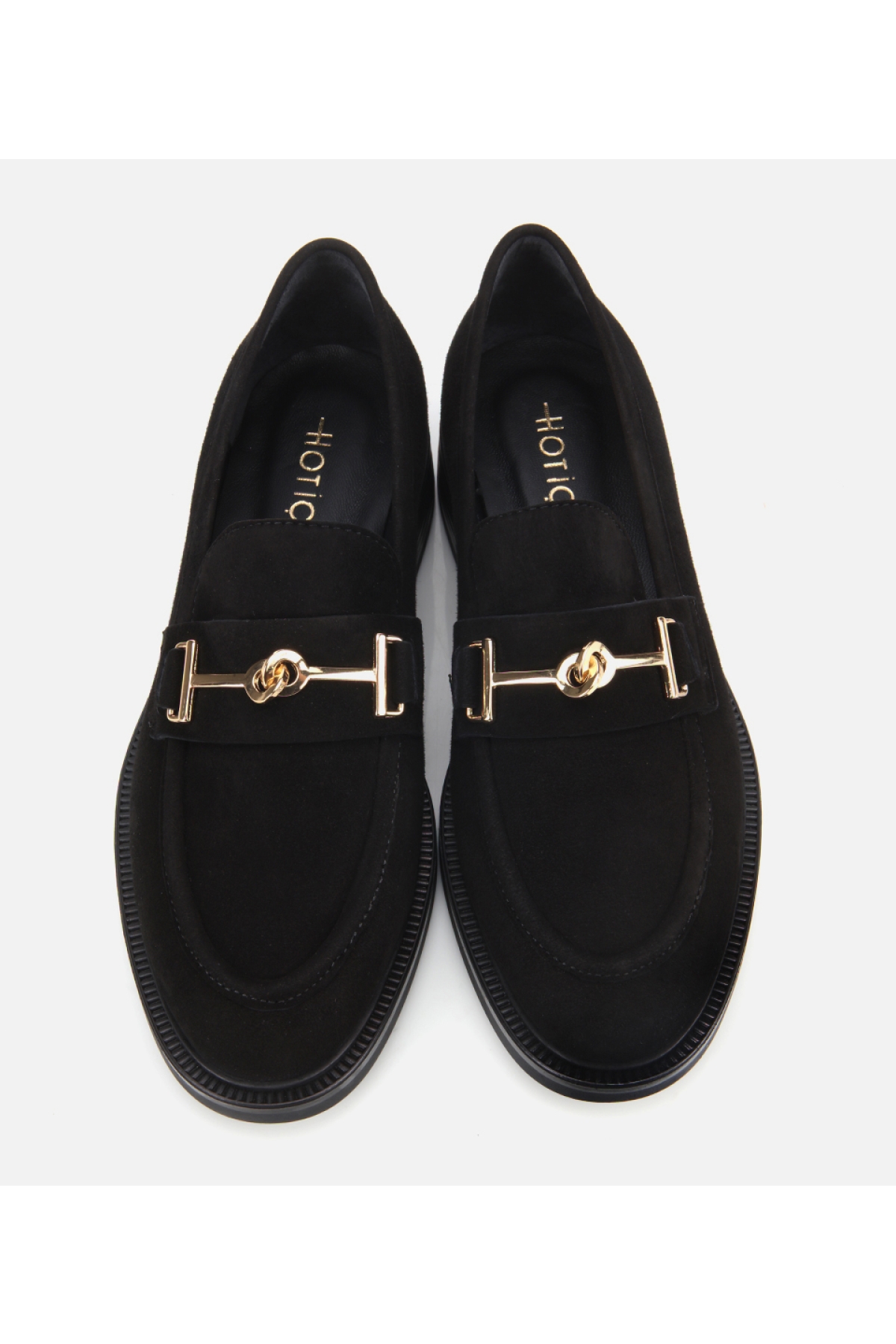 Kadın Süet Deri Siyah Tokalı Klasik Loafer - Görsel 7