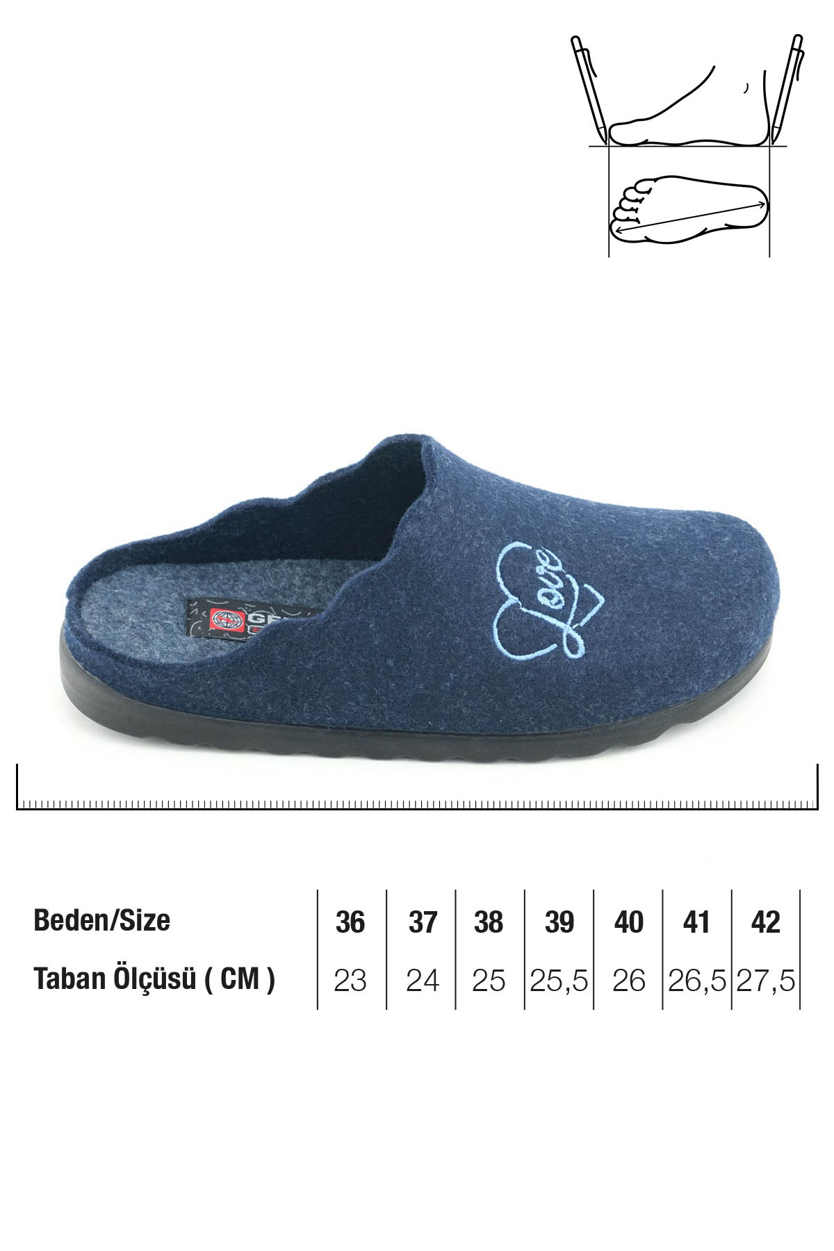 Kadın Kışlık Nakışlı Kalpli Tasarım Rahat Taban Ev Bahçe Terlik - Görsel 3