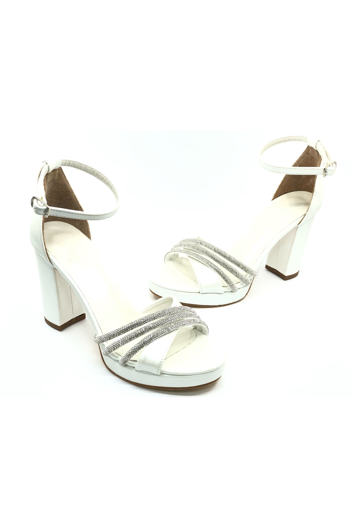 Çapraz Üç Şerit Taşlı 10 cm Platform Topuklu Kadın Abiye Ayakkabı - Görsel 5