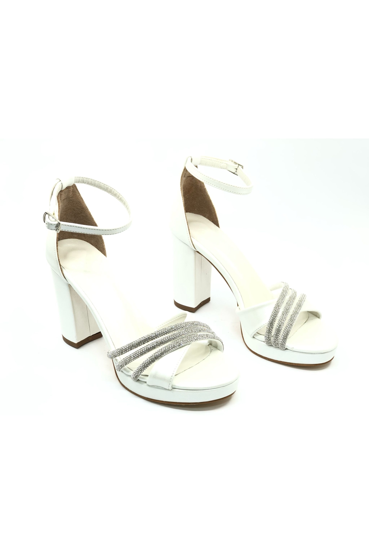 Çapraz Üç Şerit Taşlı 10 cm Platform Topuklu Kadın Abiye Ayakkabı - Görsel 6