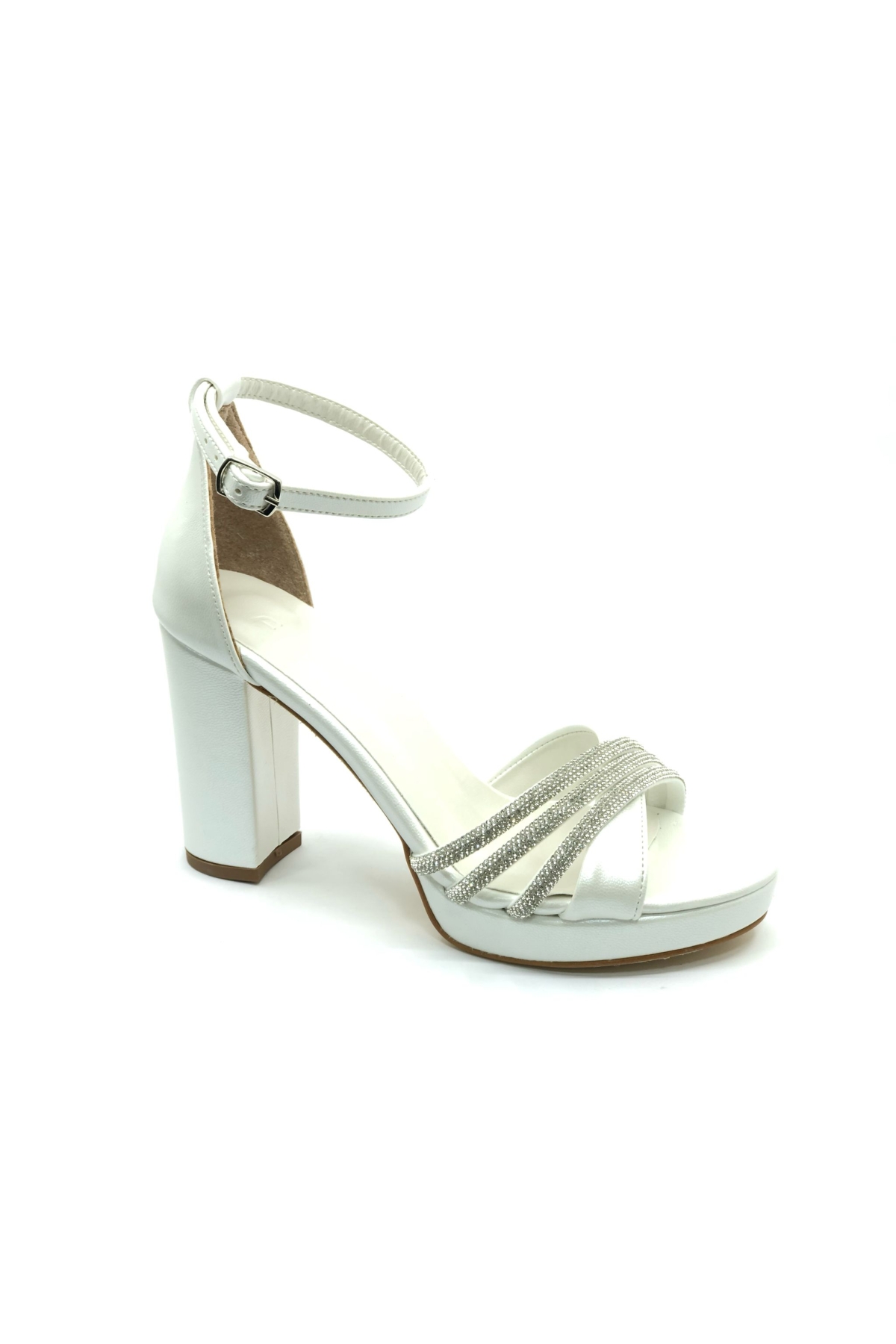 Çapraz Üç Şerit Taşlı 10 cm Platform Topuklu Kadın Abiye Ayakkabı - Görsel 8