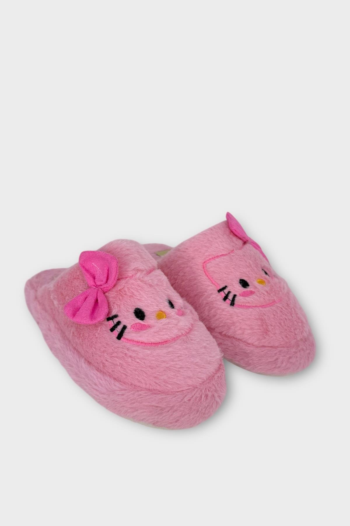 HelloKitty Figürlü Sıcak Tutan Kışlık Kadın Ev Terliği PEMBE - Görsel 2