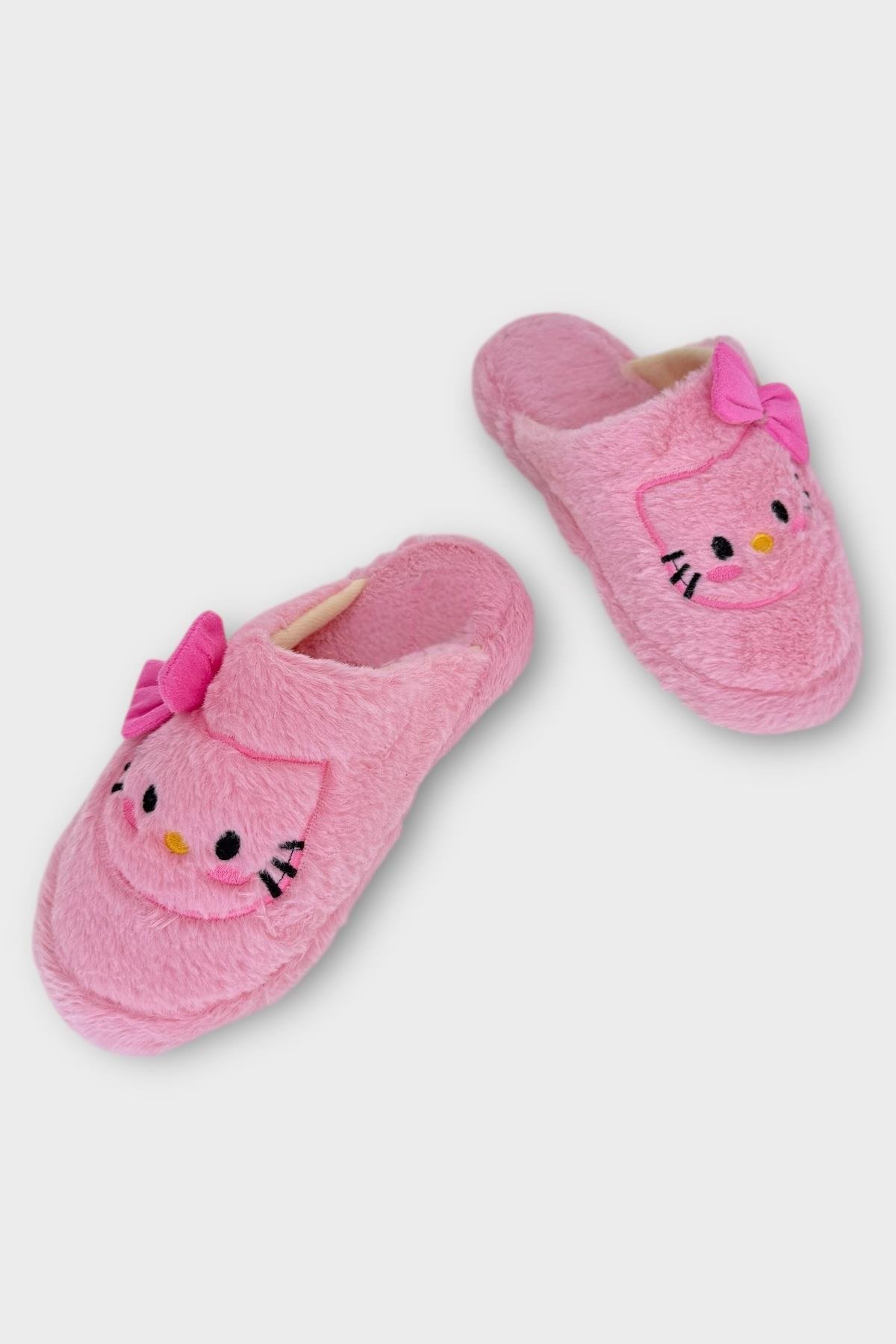 HelloKitty Figürlü Sıcak Tutan Kışlık Kadın Ev Terliği PEMBE - Görsel 5
