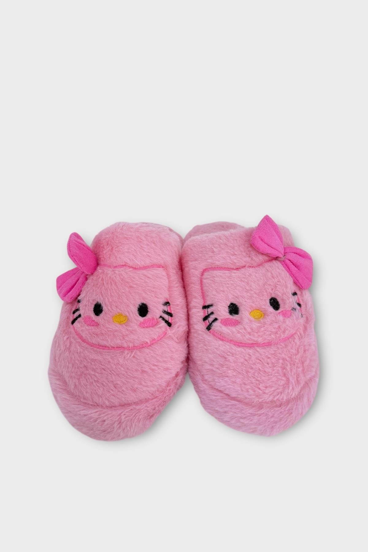 HelloKitty Figürlü Sıcak Tutan Kışlık Kadın Ev Terliği PEMBE - Görsel 7