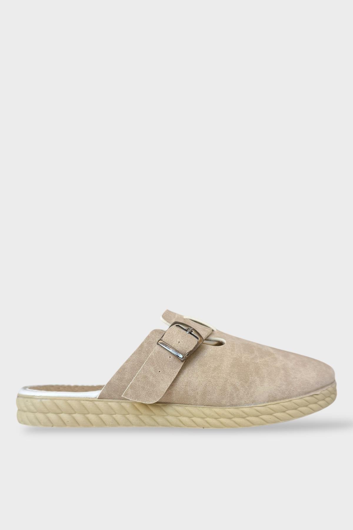 Kemerli Tokalı Nubuk Kadın Ev Terliği BEJ - Görsel 2