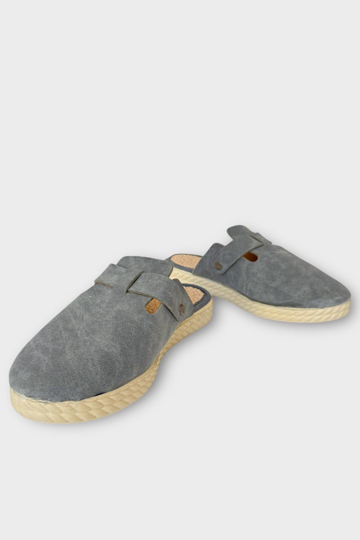 Kemerli Tokalı Nubuk Kadın Ev Terliği GRİ - Görsel 5