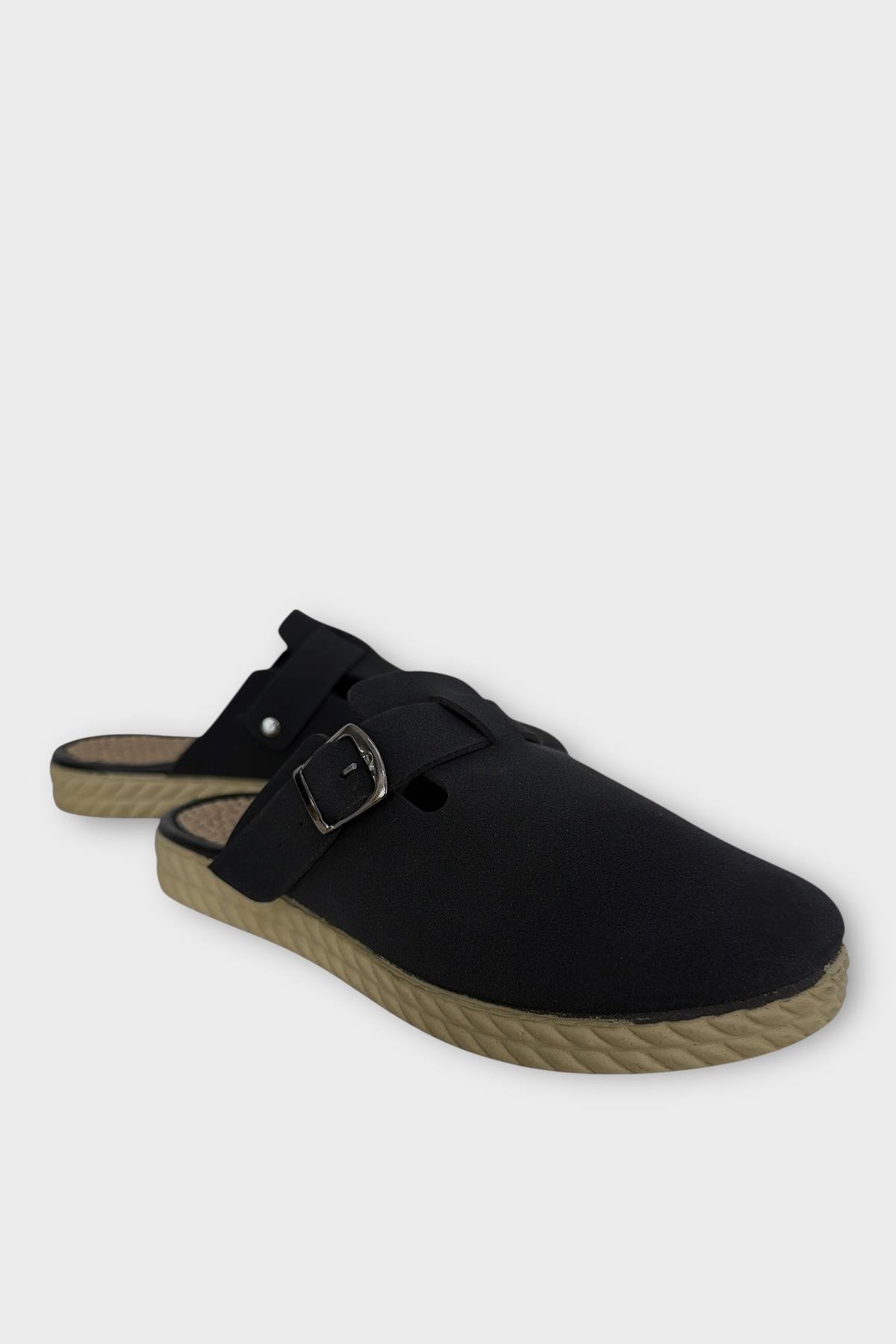 Kemerli Tokalı Nubuk Kadın Ev Terliği SİYAH - Görsel 6