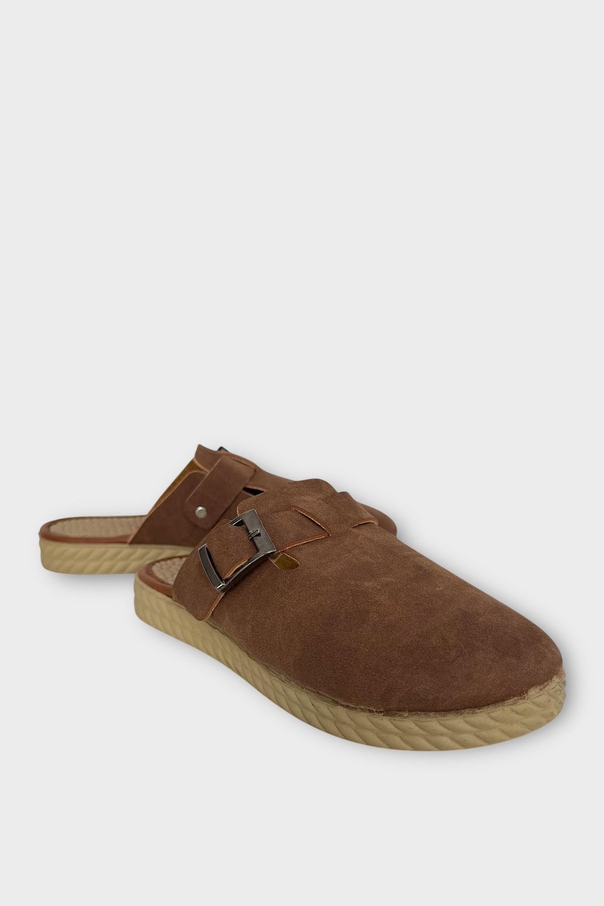 Kemerli Tokalı Nubuk Kadın Ev Terliği TABA - Görsel 3