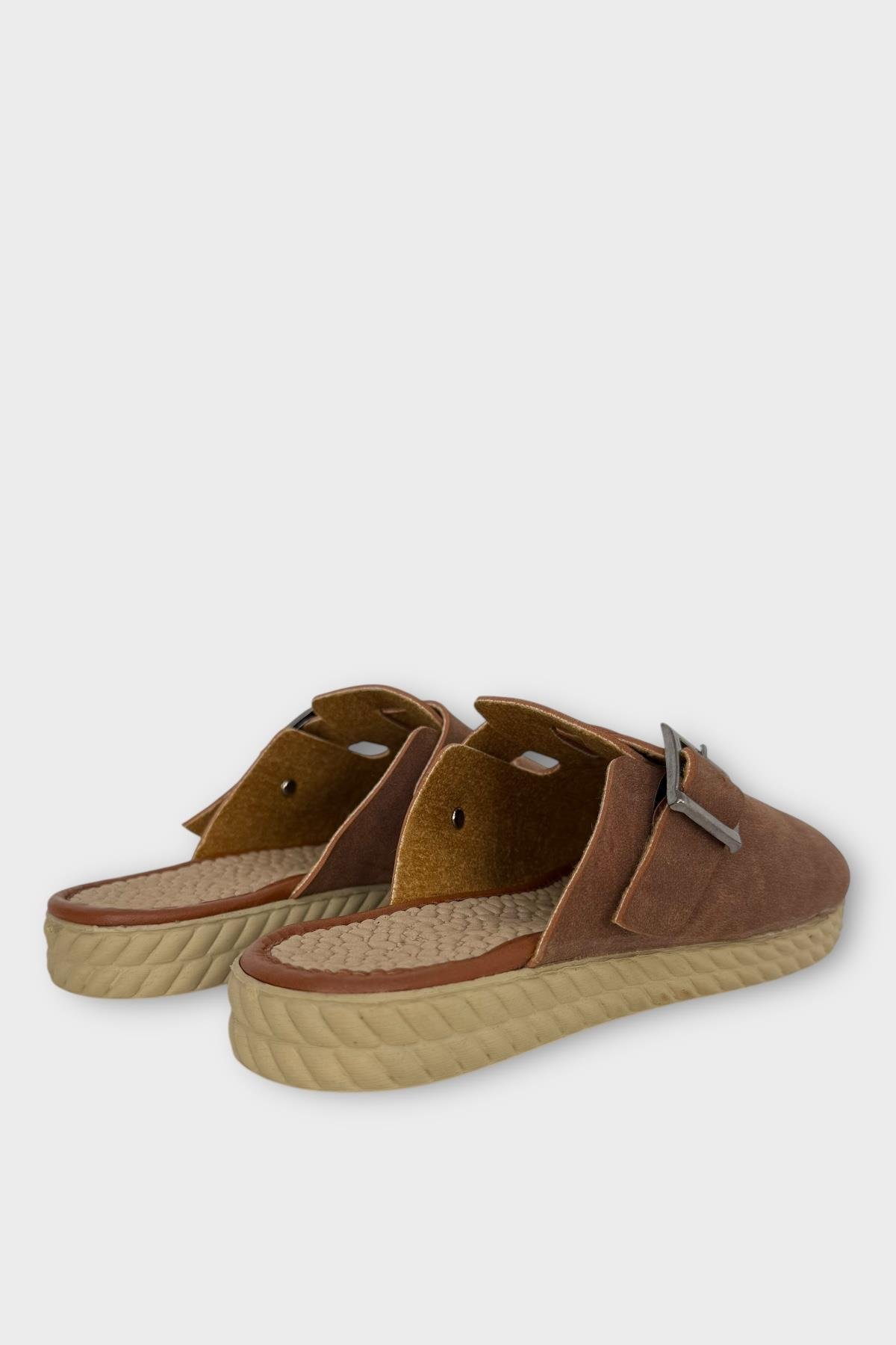 Kemerli Tokalı Nubuk Kadın Ev Terliği TABA - Görsel 5