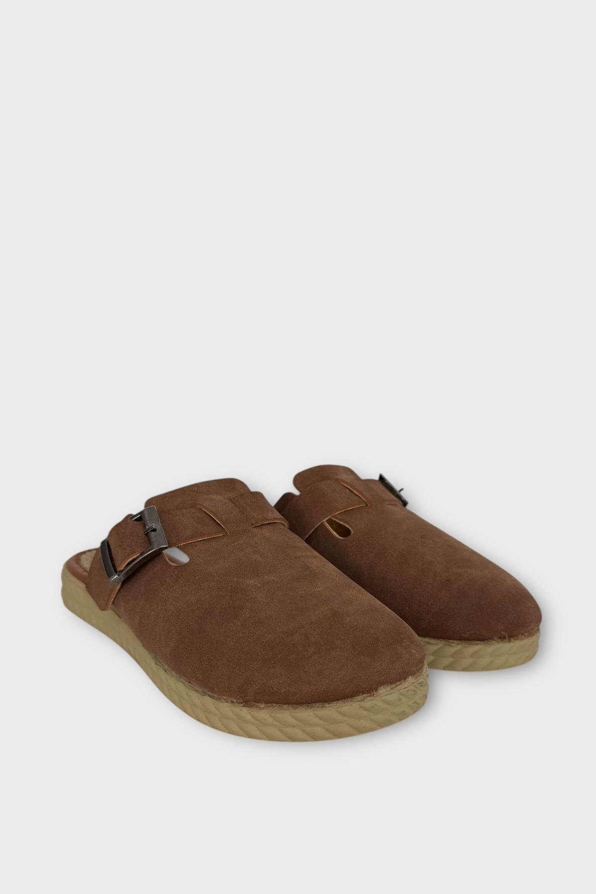 Kemerli Tokalı Nubuk Kadın Ev Terliği TABA - Görsel 6