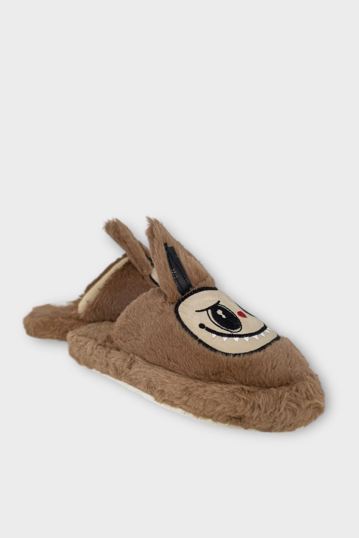 Sevimli Tavşan Figürlü Sıcak Tutan Kışlık Kadın Ev Terliği KAHVERENGİ - Görsel 6