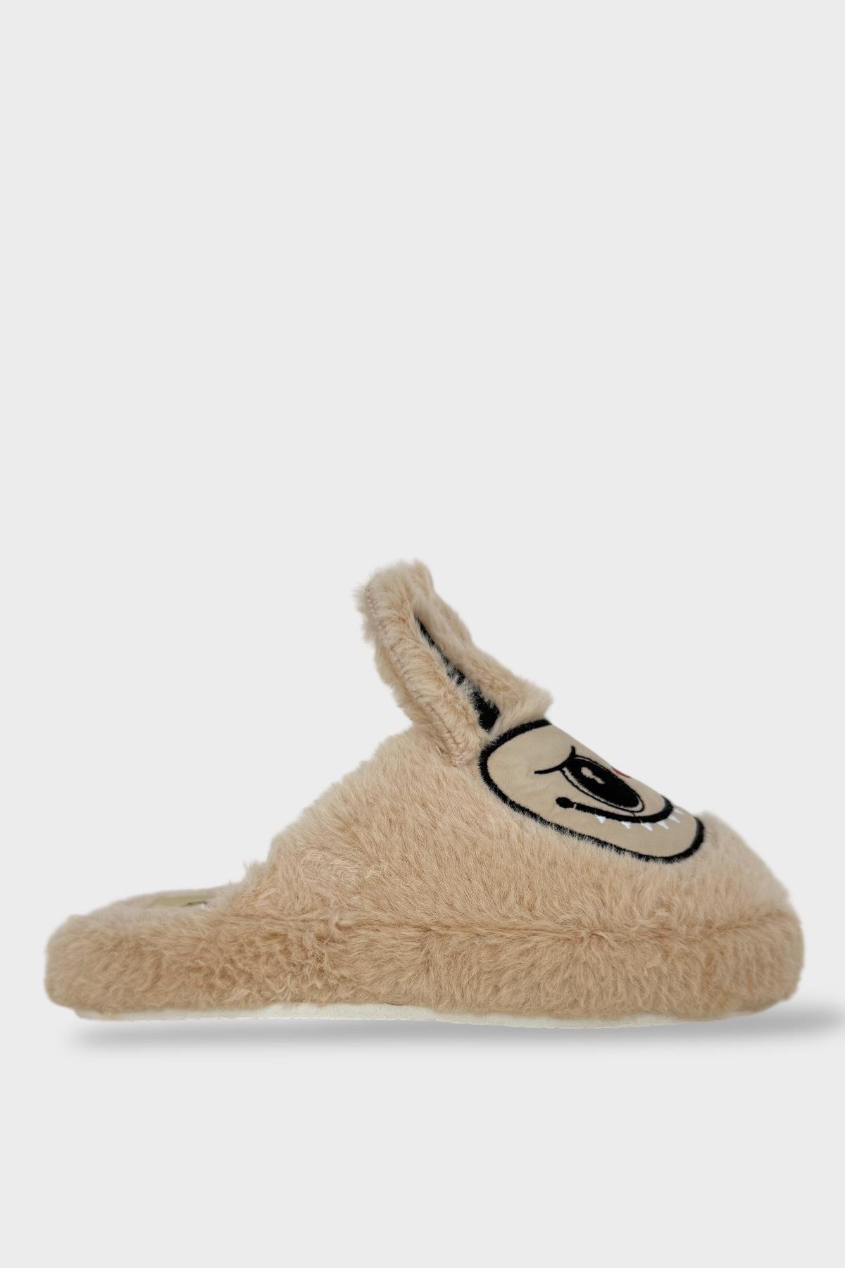 Sevimli Tavşan Figürlü Sıcak Tutan Kışlık Kadın Ev Terliği BEJ - Görsel 5