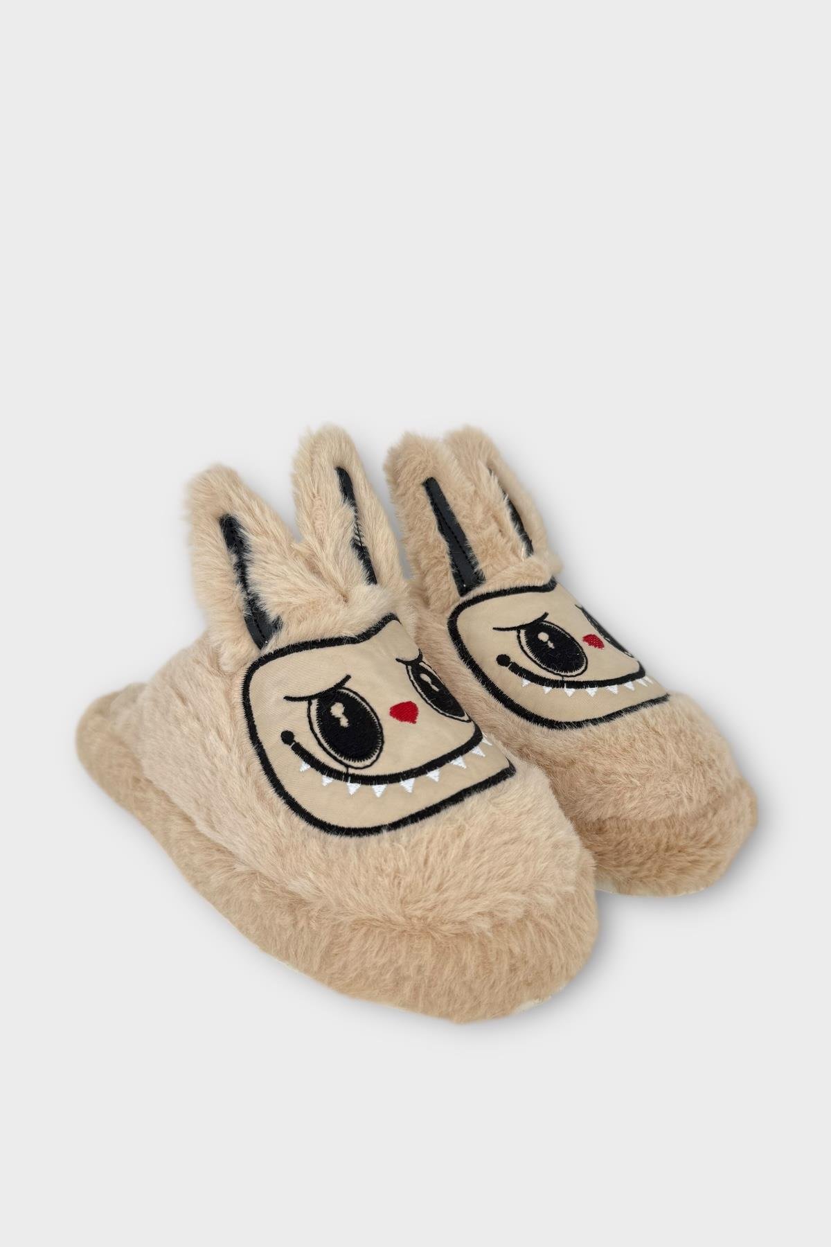 Sevimli Tavşan Figürlü Sıcak Tutan Kışlık Kadın Ev Terliği BEJ - Görsel 6