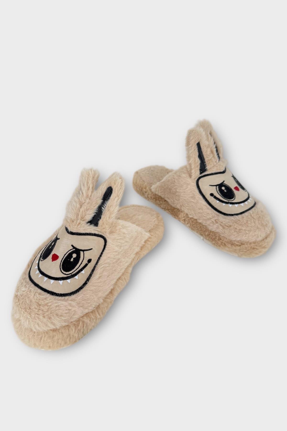 Sevimli Tavşan Figürlü Sıcak Tutan Kışlık Kadın Ev Terliği BEJ - Görsel 8