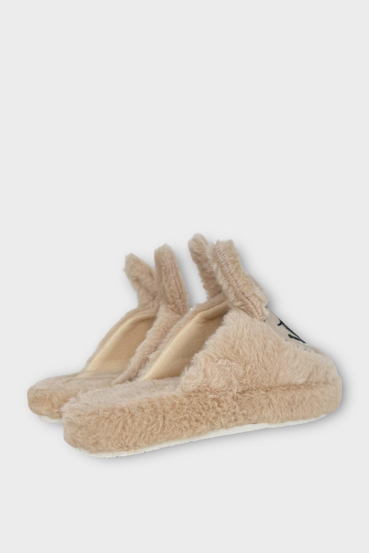 Sevimli Tavşan Figürlü Sıcak Tutan Kışlık Kadın Ev Terliği BEJ - Görsel 9