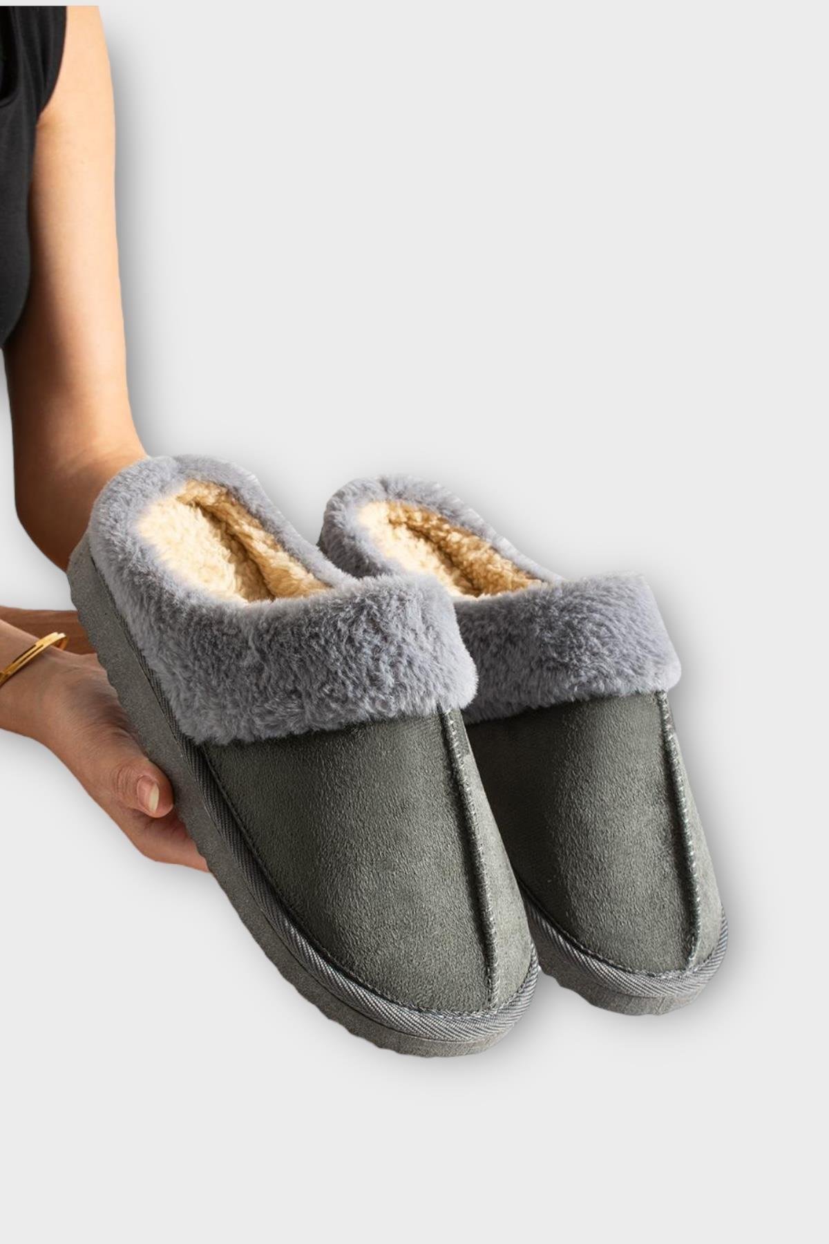 Kadın İçi Yünlü Sıcak Tutan Kışlık Ev Terliği FÜME - Görsel 4
