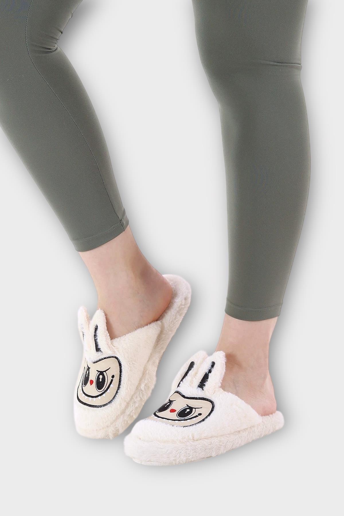 Sevimli Tavşan Figürlü Sıcak Tutan Kışlık Kadın Ev Terliği BEYAZ - Görsel 2