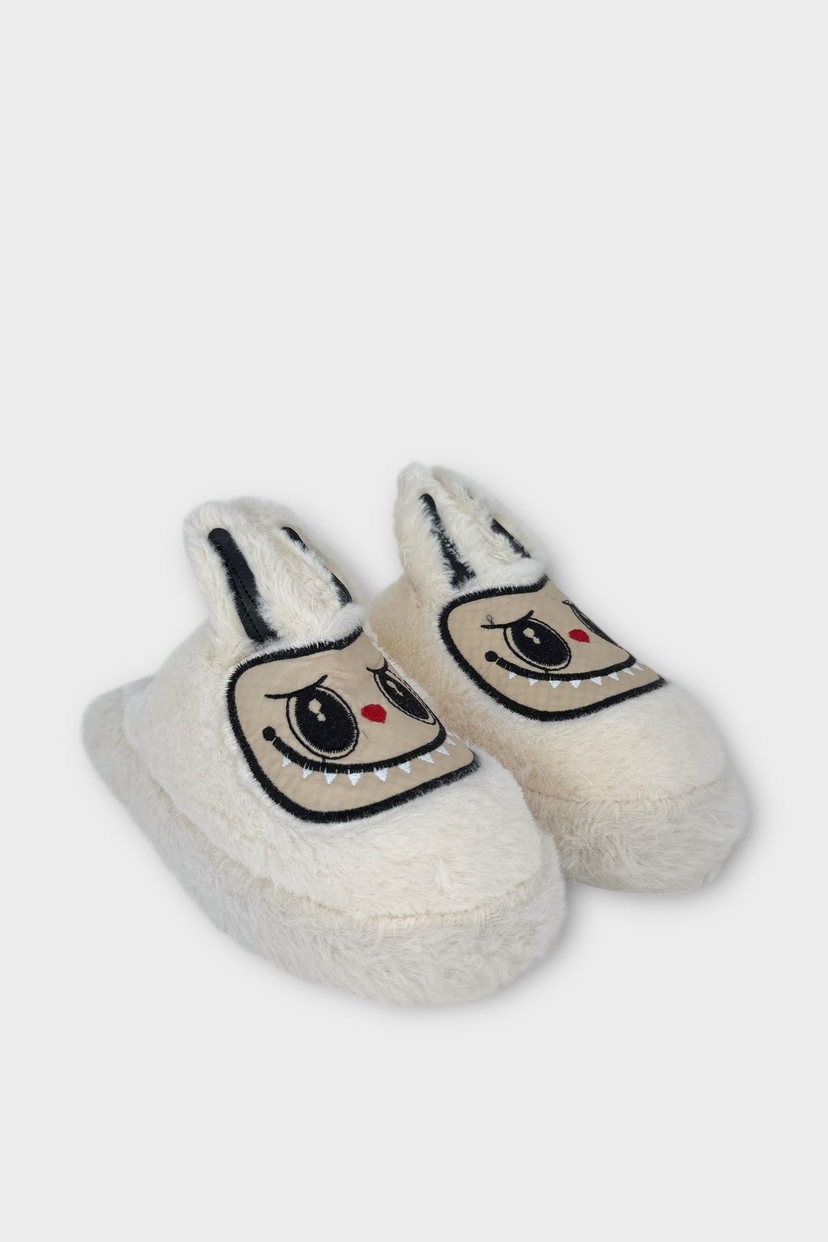 Sevimli Tavşan Figürlü Sıcak Tutan Kışlık Kadın Ev Terliği BEYAZ - Görsel 6