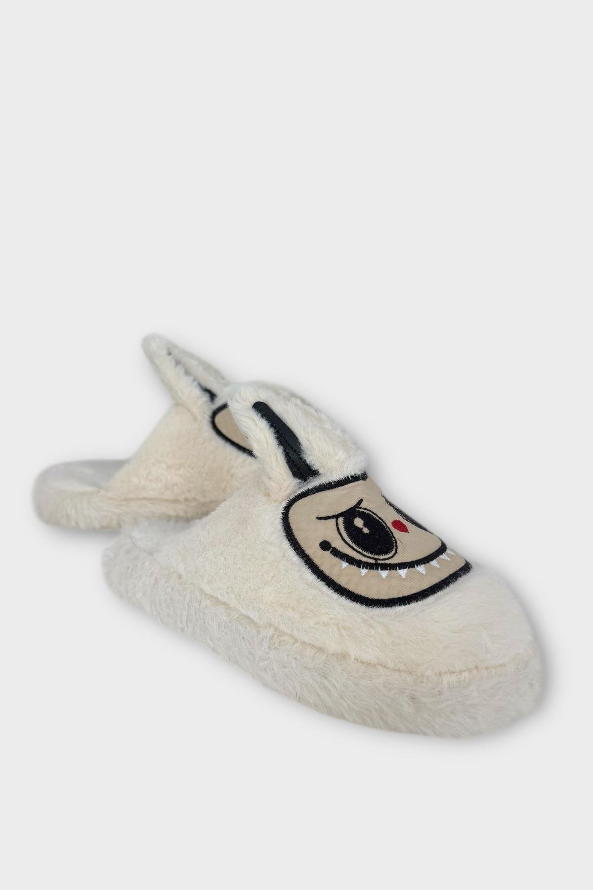 Sevimli Tavşan Figürlü Sıcak Tutan Kışlık Kadın Ev Terliği BEYAZ - Görsel 7