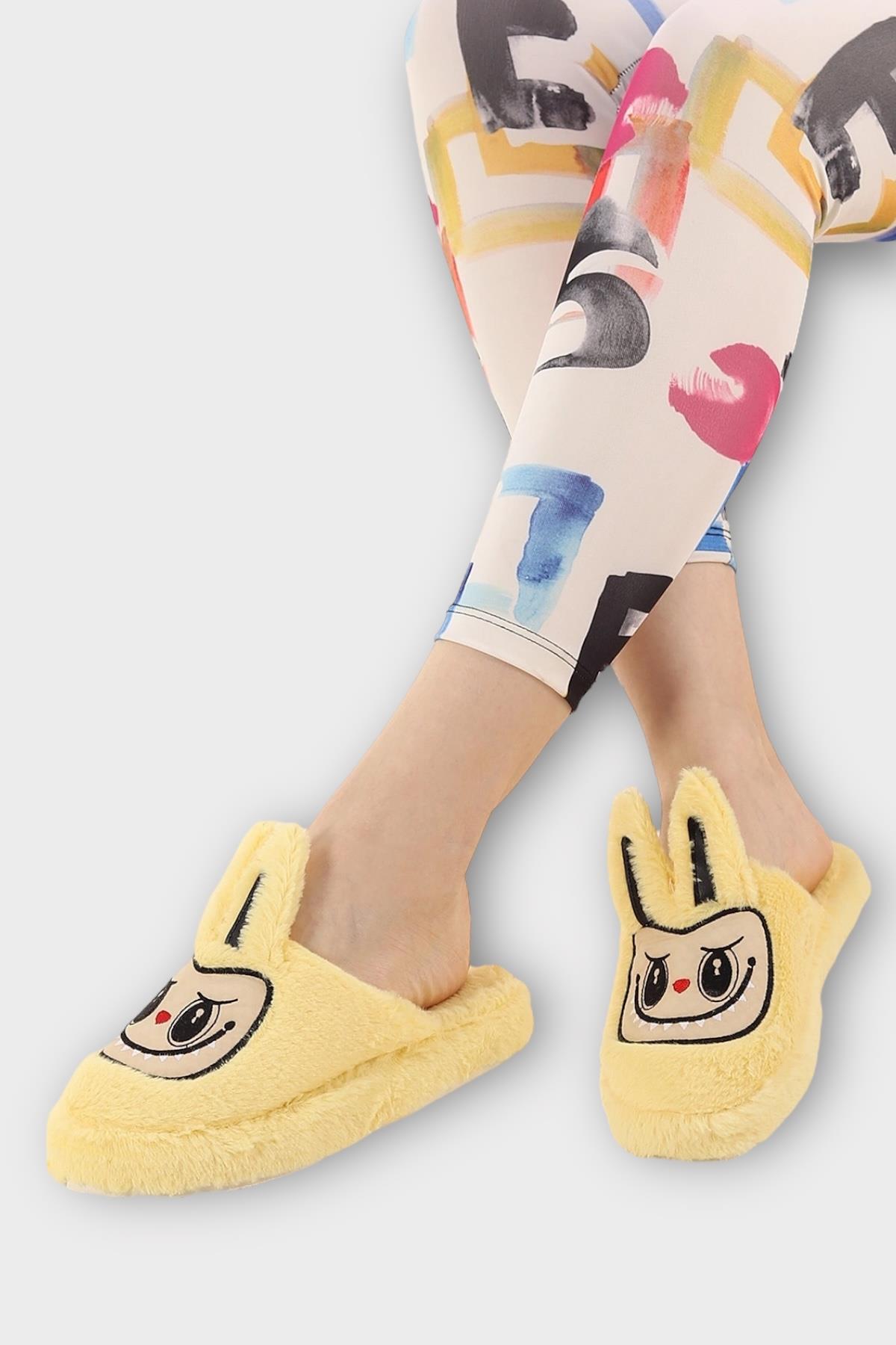 Sevimli Tavşan Figürlü Sıcak Tutan Kışlık Kadın Ev Terliği SARI - Görsel 2