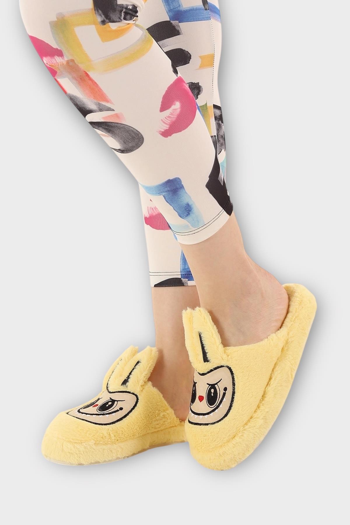 Sevimli Tavşan Figürlü Sıcak Tutan Kışlık Kadın Ev Terliği SARI - Görsel 3