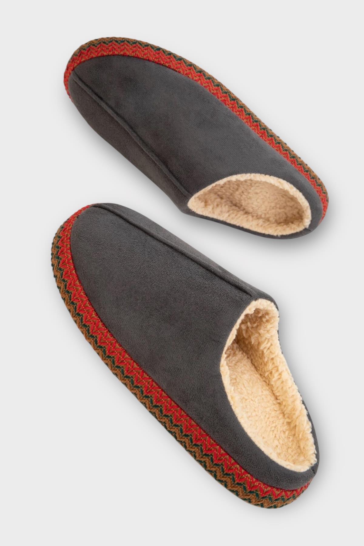 Nakışlı İçi Tüylü Yüksek Tabanlı Çeyiz Bohça Kadın Ev Terliği FÜME - Görsel 4