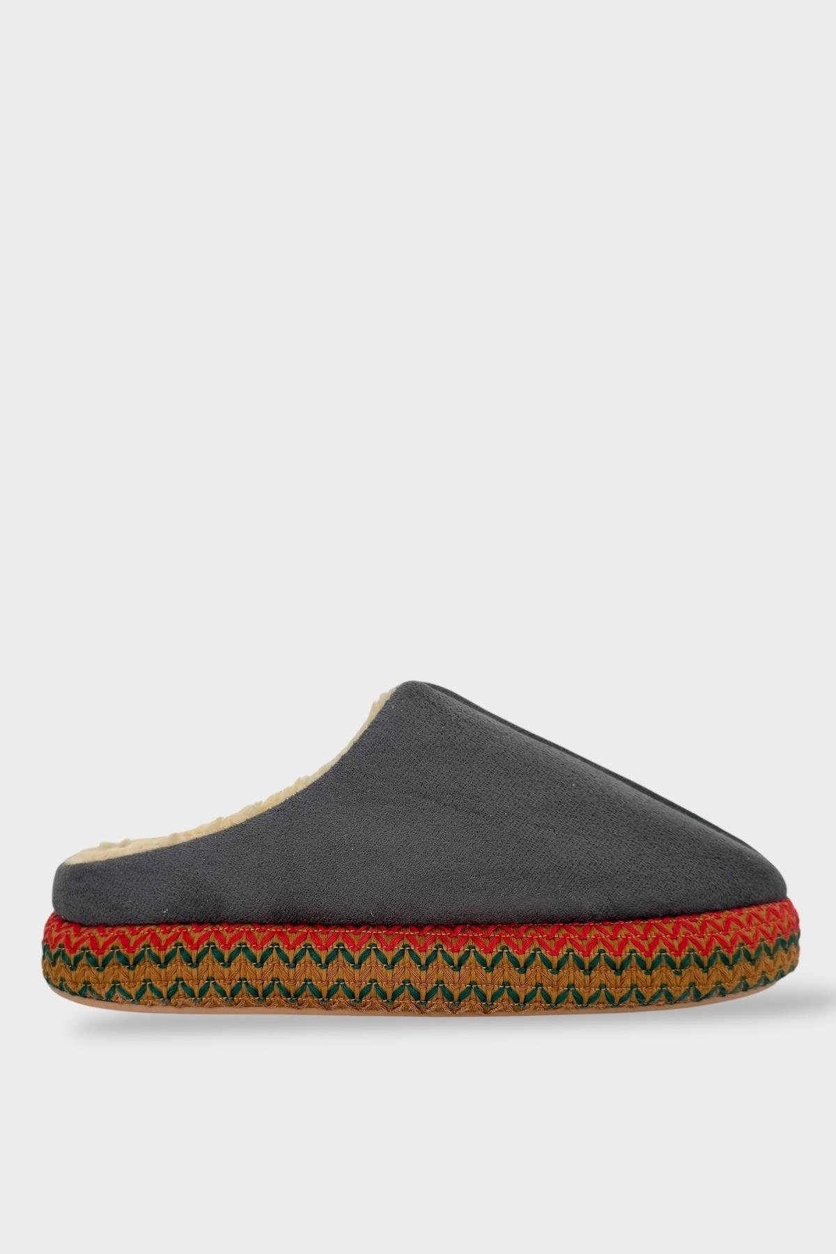 Nakışlı İçi Tüylü Yüksek Tabanlı Çeyiz Bohça Kadın Ev Terliği FÜME - Görsel 6