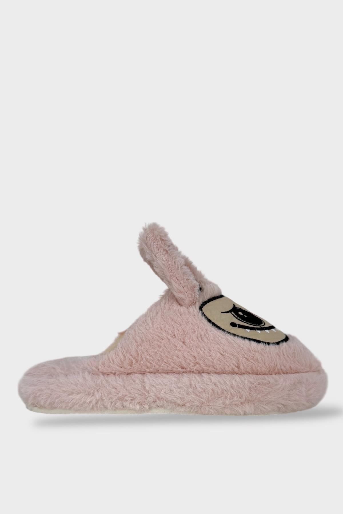 Sevimli Tavşan Figürlü Sıcak Tutan Kışlık Kadın Ev Terliği PUDRA - Görsel 4