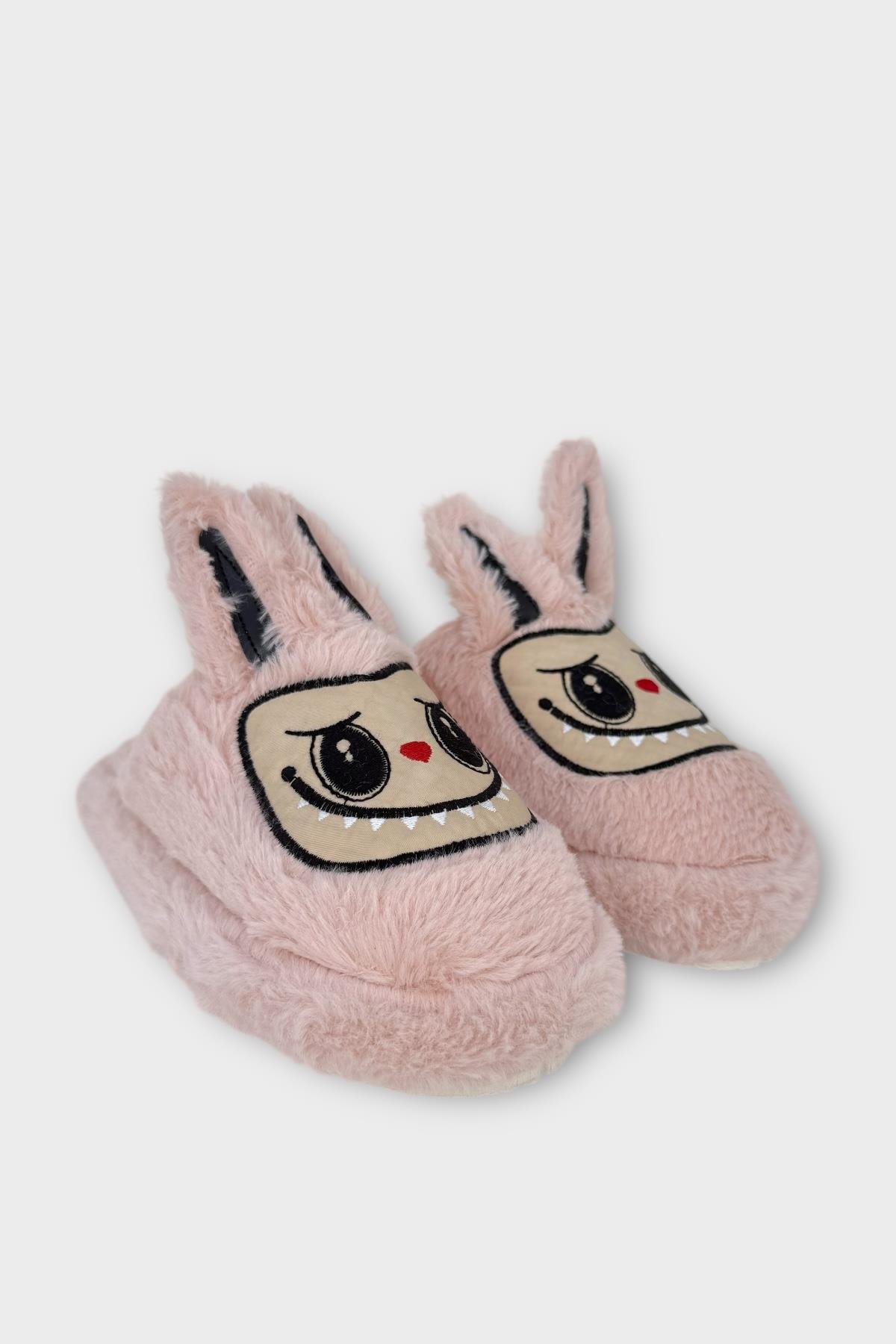 Sevimli Tavşan Figürlü Sıcak Tutan Kışlık Kadın Ev Terliği PUDRA - Görsel 5